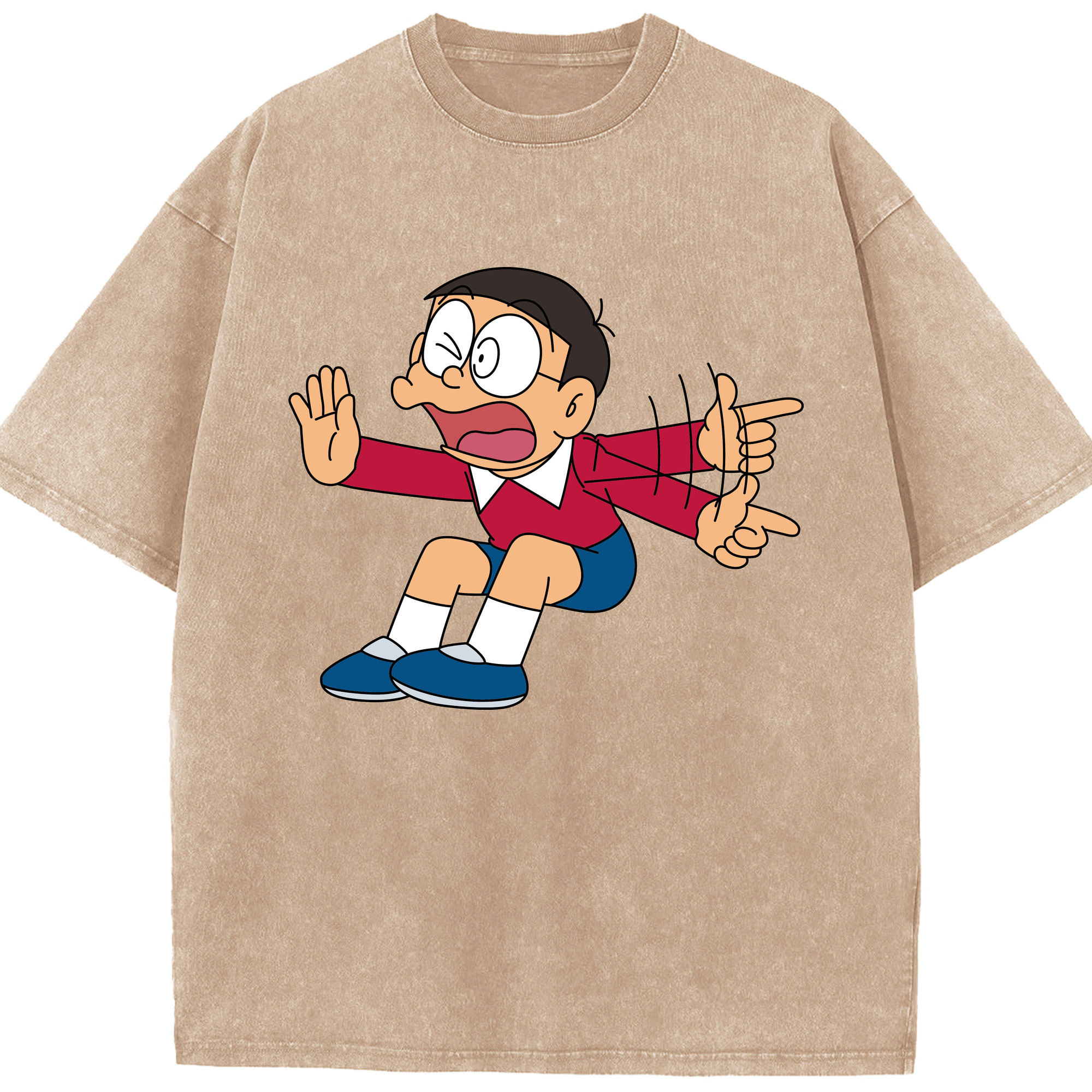 （画像用） ドラえもん 野比 のび太 Doraemon Nobita Nobi 綿100% ヴィンテージ風 半袖Tシャツ（フロントプリント）