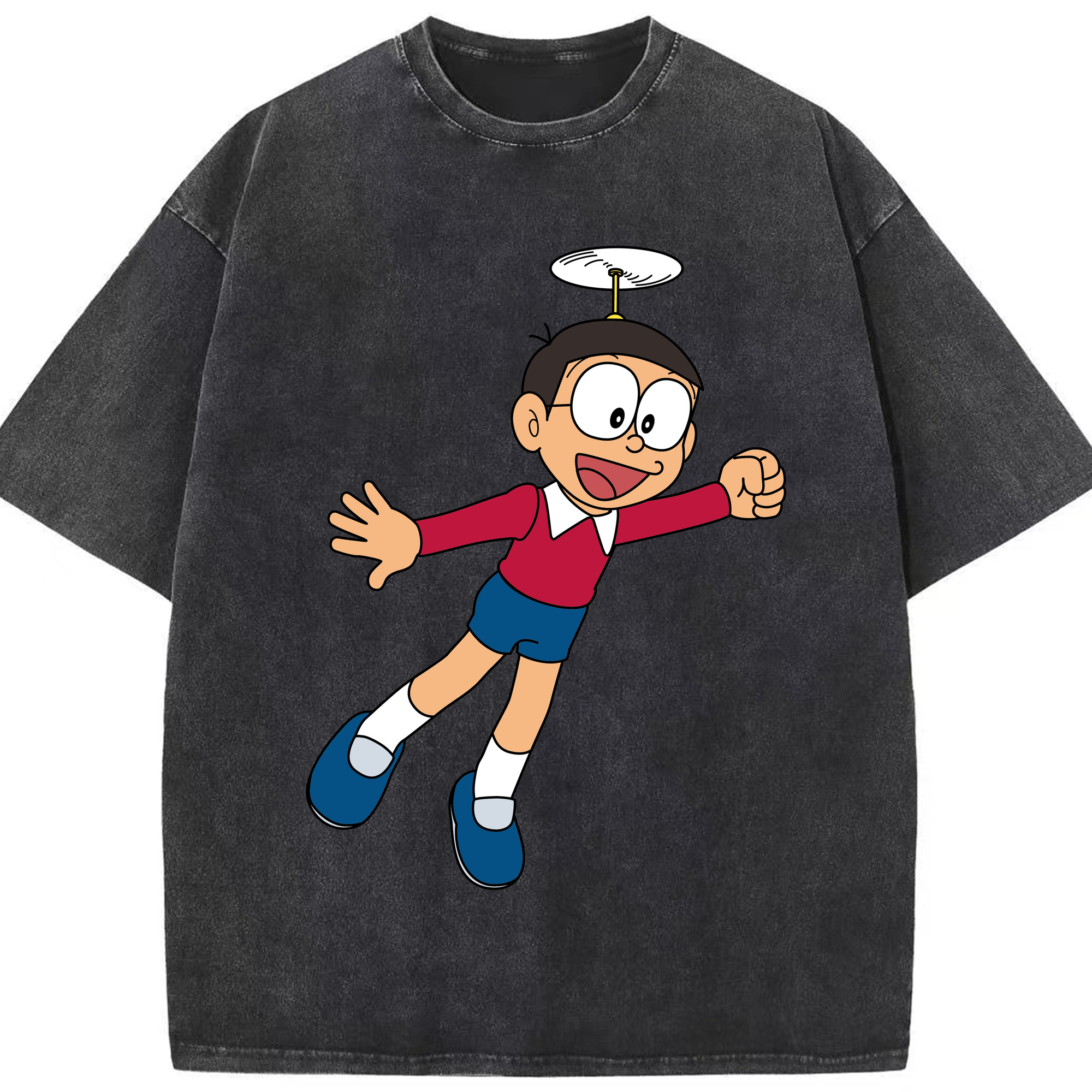 （画像用） ドラえもん 野比 のび太 Doraemon Nobita Nobi 綿100% ヴィンテージ風 半袖Tシャツ（フロントプリント）