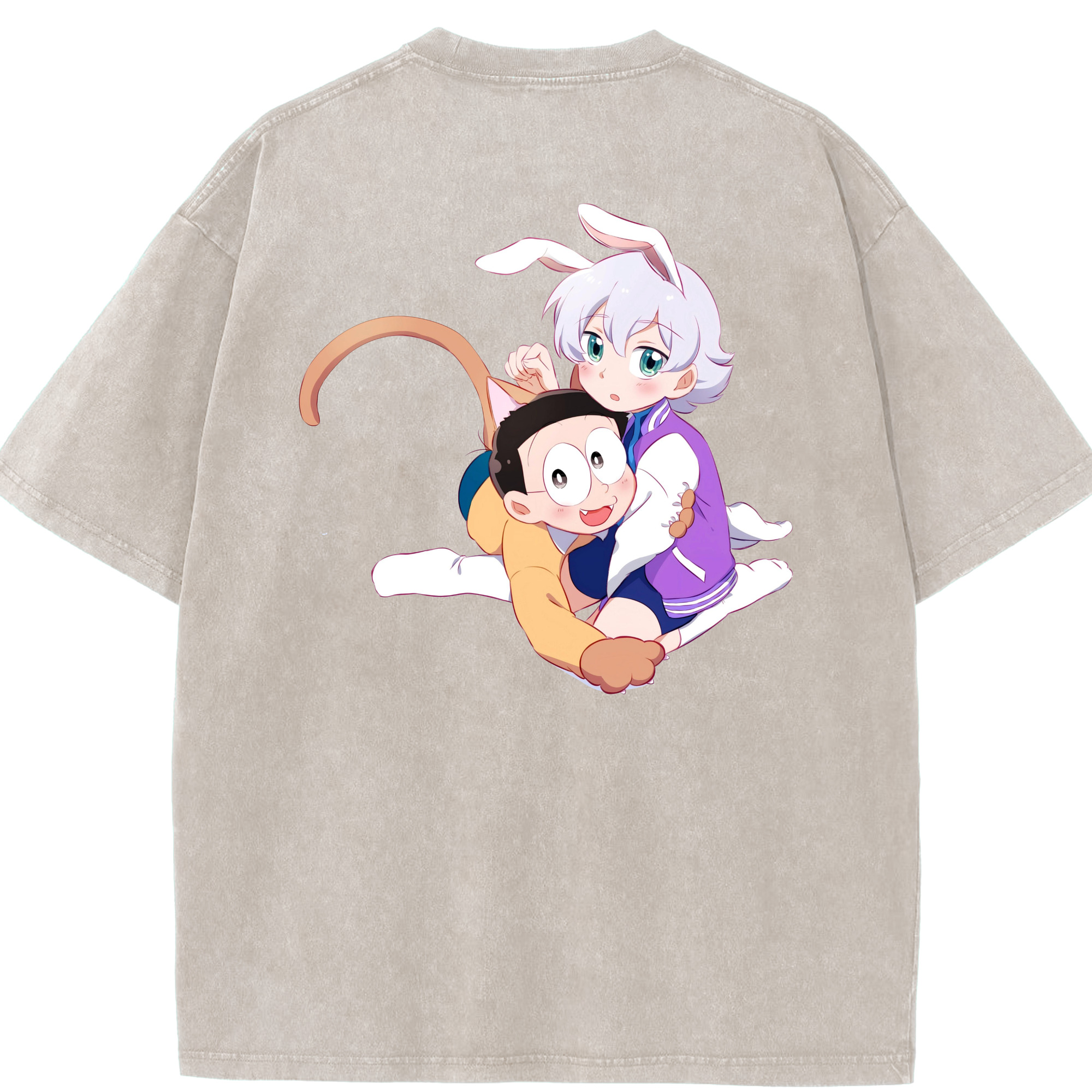 （画像用） ドラえもん 野比 のび太 Doraemon Nobita Nobi 綿100% ヴィンテージ風 半袖Tシャツ（背面プリント）