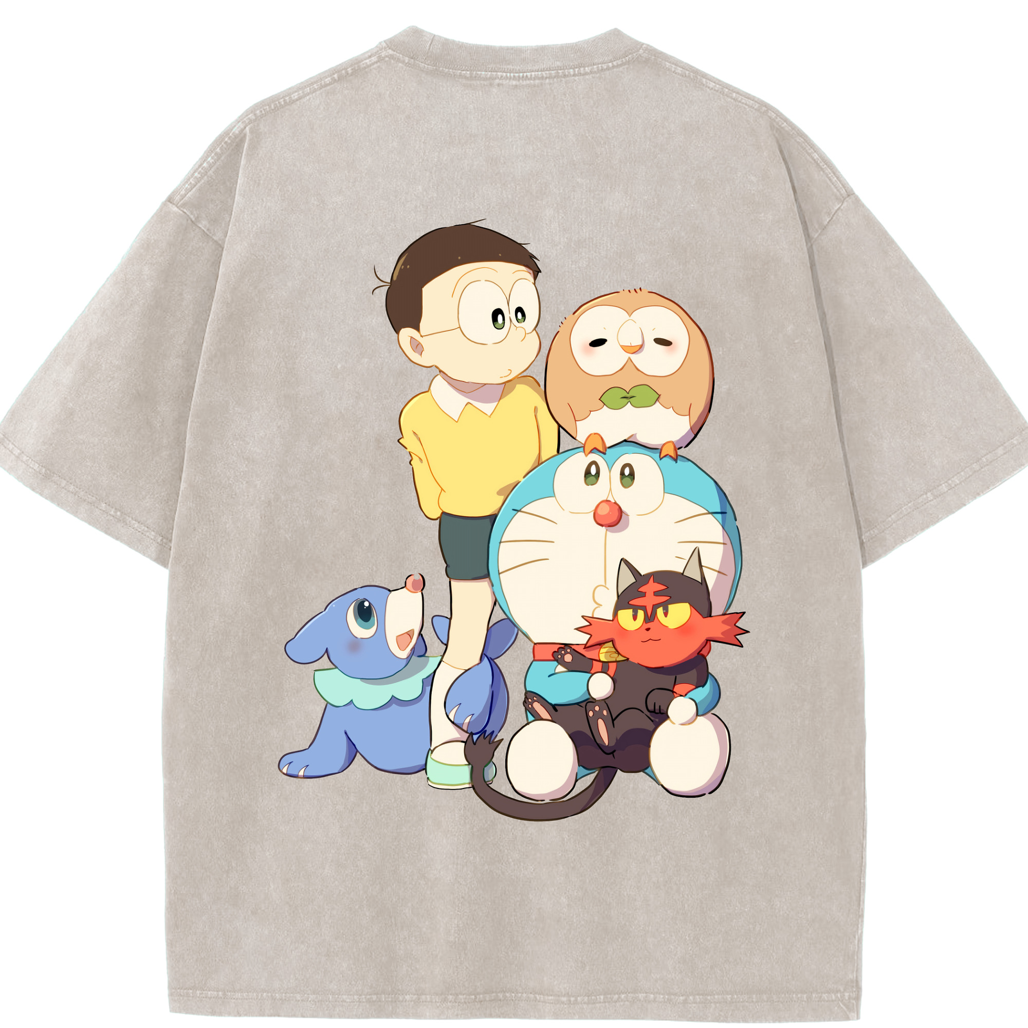 （画像用） ドラえもん Doraemon 綿100% ヴィンテージ風 半袖Tシャツ（背面プリント）