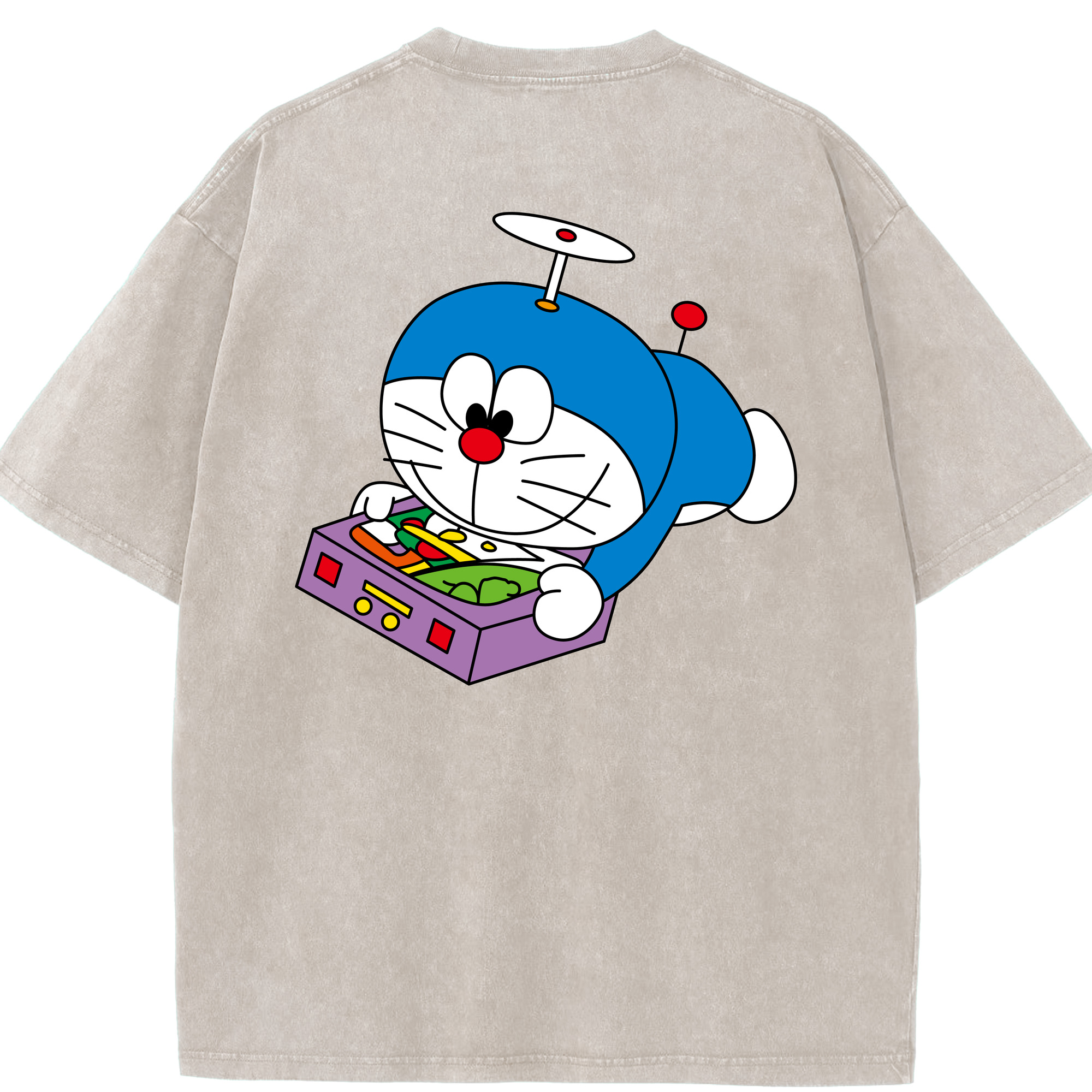 （画像用） ドラえもん Doraemon 綿100% ヴィンテージ風 半袖Tシャツ（背面プリント）