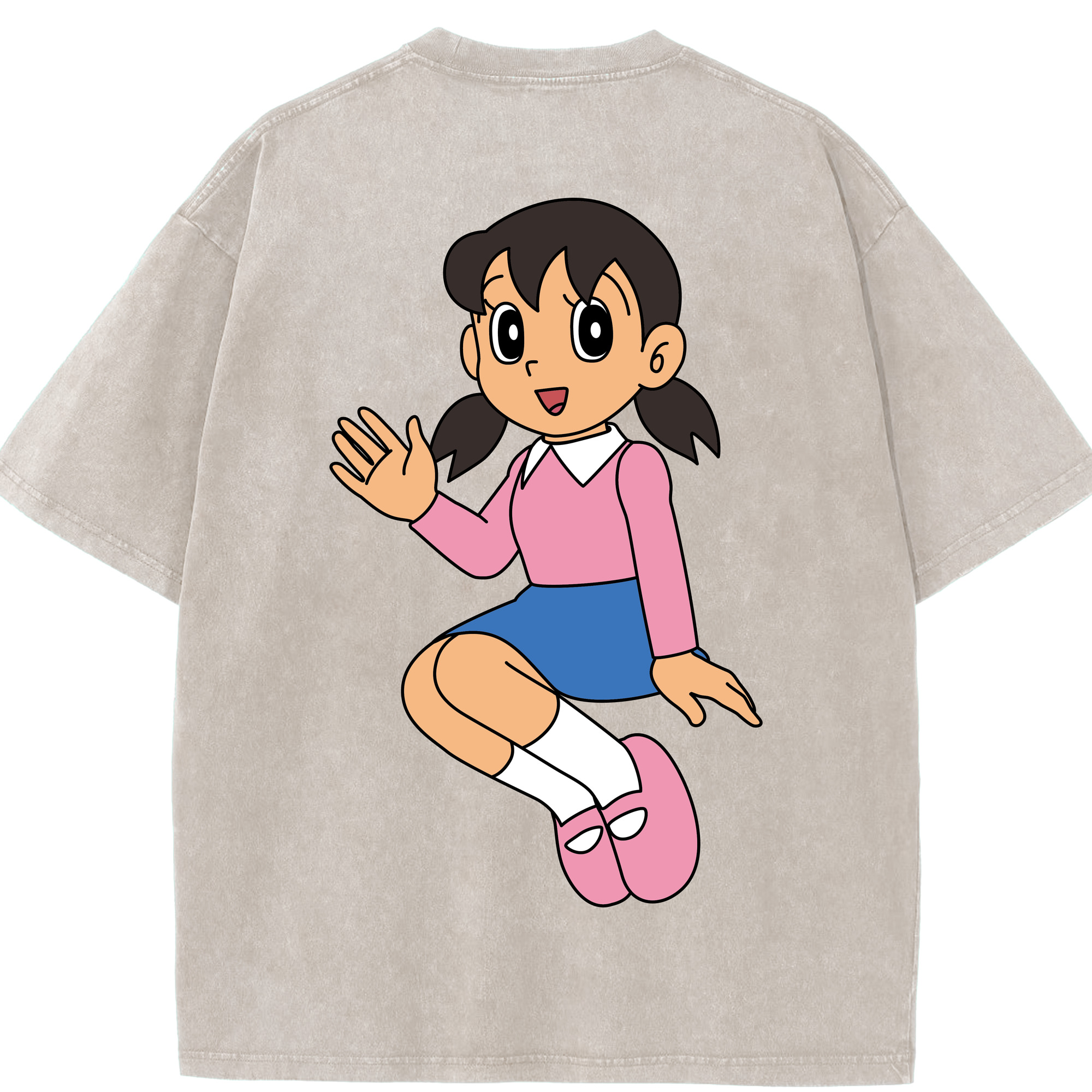 （画像用） ドラえもん みなもと しずか Doraemon Shizuka Minamoto 綿100% ヴィンテージ風 半袖Tシャツ（背面プリント）