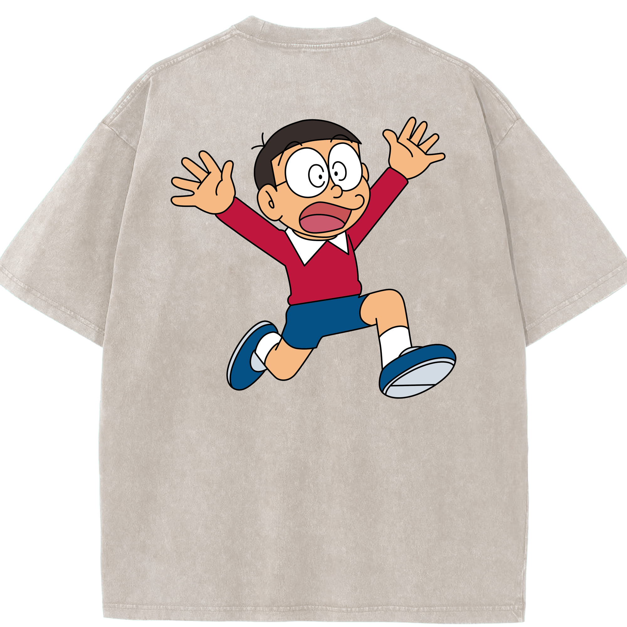 （画像用） ドラえもん 野比 のび太 Doraemon Nobita Nobi 綿100% ヴィンテージ風 半袖Tシャツ（背面プリント）