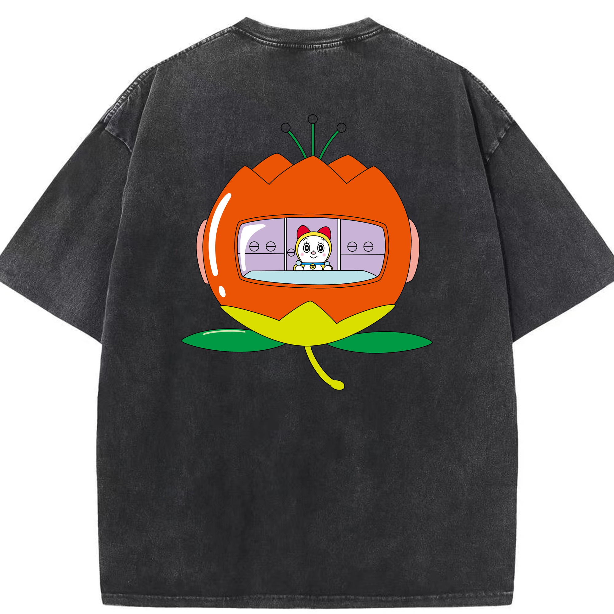 （画像用） ドラえもん ドラミ Doraemon Dorami 綿100% ヴィンテージ風 半袖Tシャツ（背面プリント）