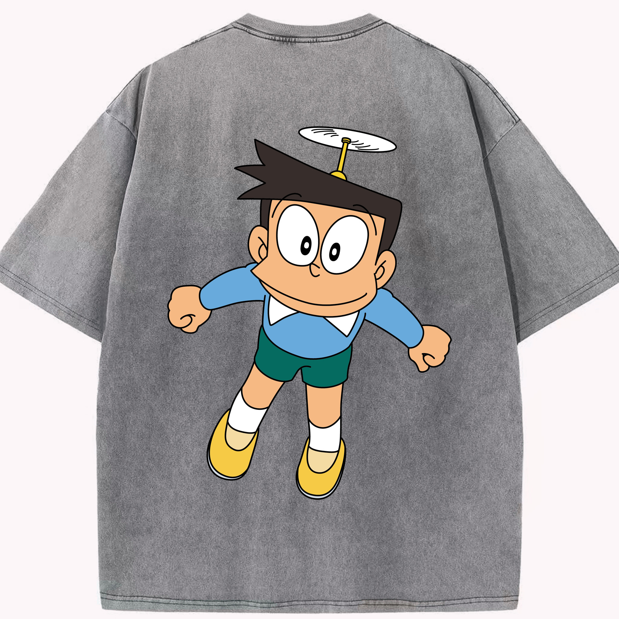 （画像用） ドラえもん 骨川 スネ夫 Doraemon Honekawa Suneo 綿100% ヴィンテージ風 半袖Tシャツ（背面プリント）