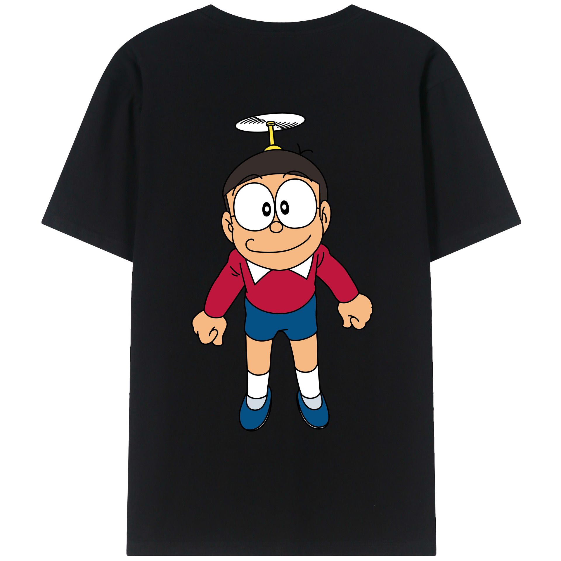 （画像用） ドラえもん 野比 のび太 Doraemon Nobita Nobi 綿100％ メンズ半袖Tシャツ（バックプリント） 通気性