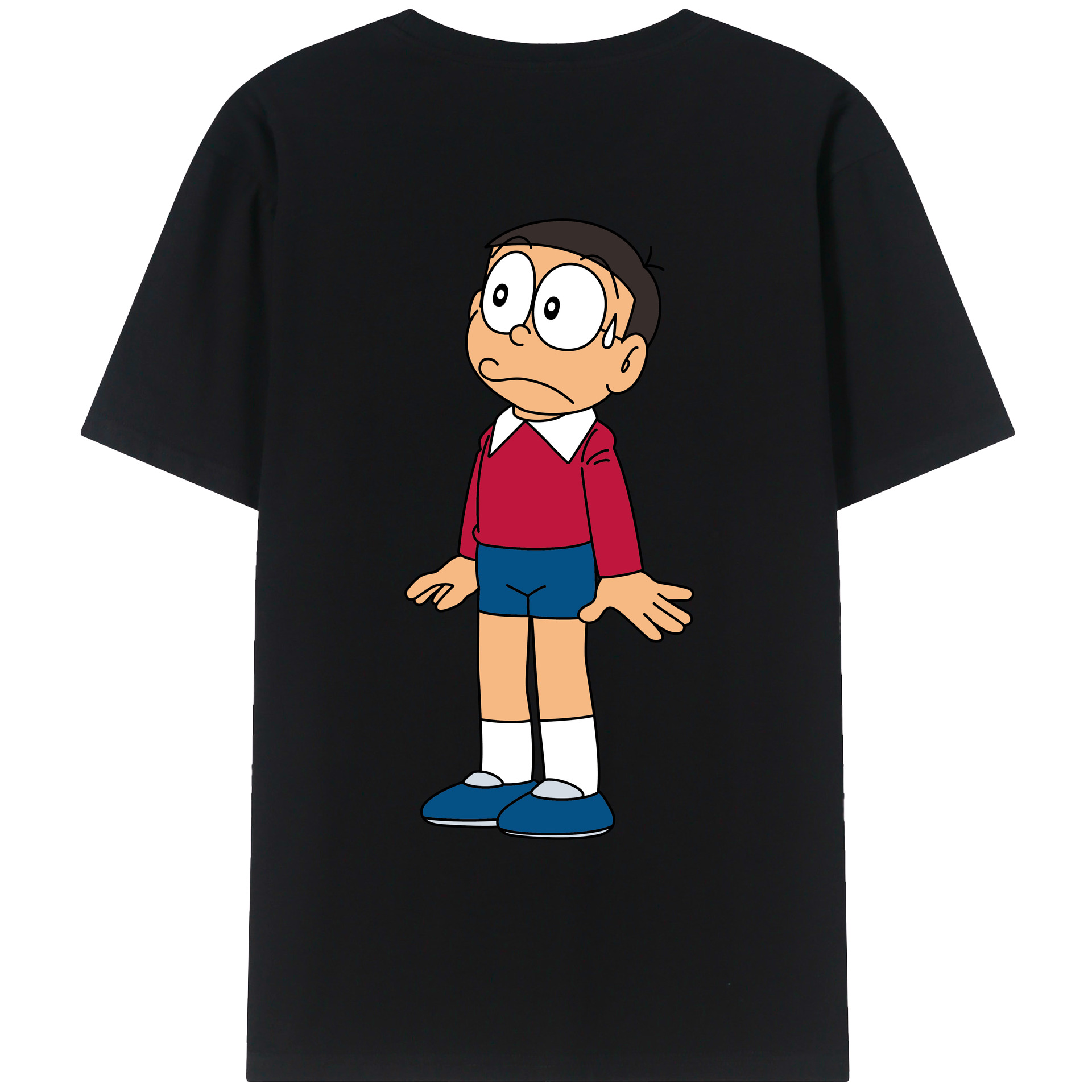（画像用） ドラえもん 野比 のび太 Doraemon Nobita Nobi 綿100％ メンズ半袖Tシャツ（バックプリント） 通気性
