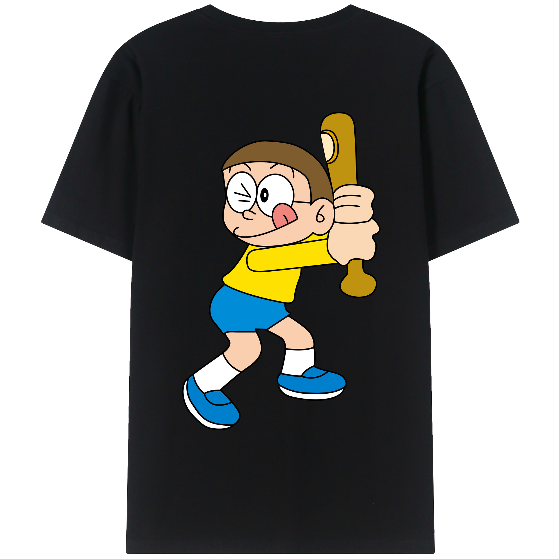 （画像用） ドラえもん 野比 のび太 Doraemon Nobita Nobi 綿100％ メンズ半袖Tシャツ（バックプリント） 通気性