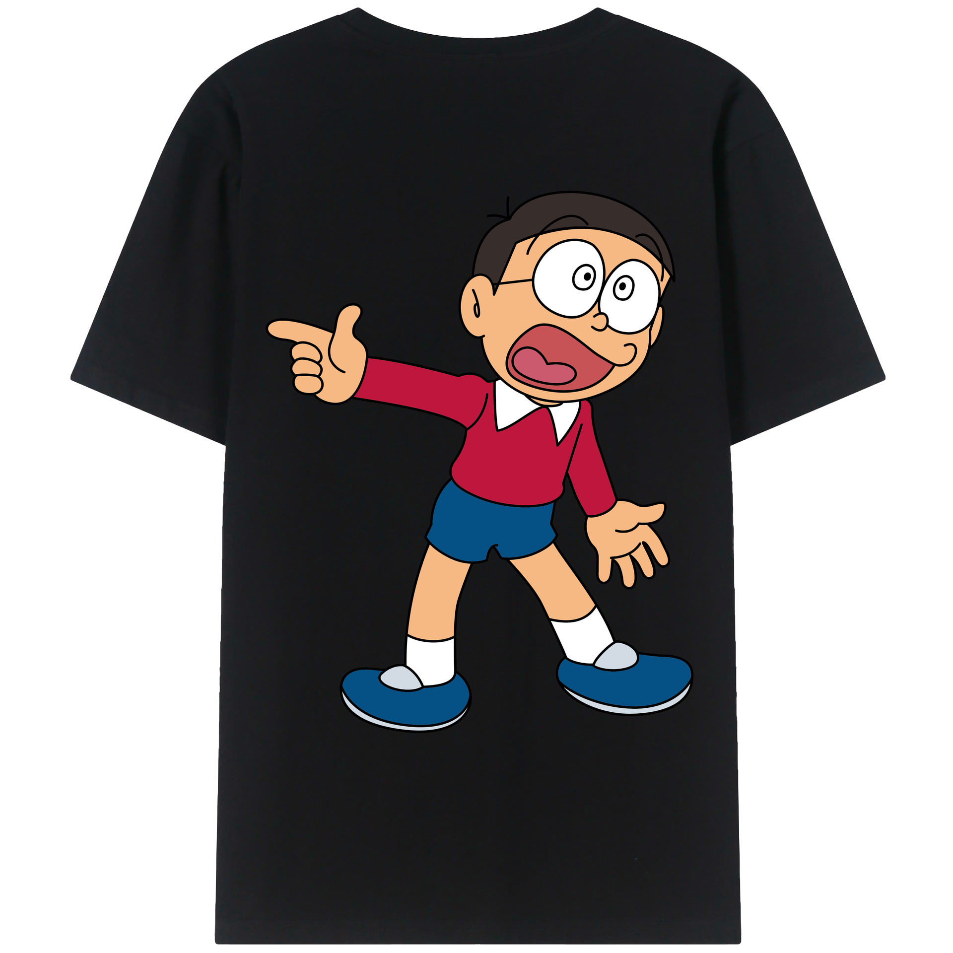 （画像用） ドラえもん 野比 のび太 Doraemon Nobita Nobi 綿100％ メンズ半袖Tシャツ（バックプリント） 通気性