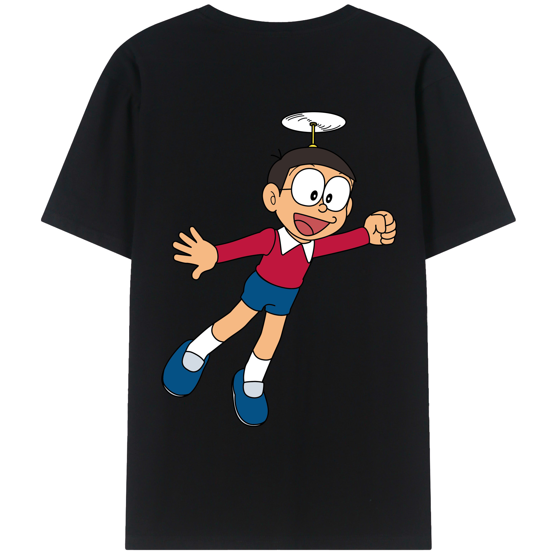 （画像用） ドラえもん 野比 のび太 Doraemon Nobita Nobi 綿100％ メンズ半袖Tシャツ（バックプリント） 通気性