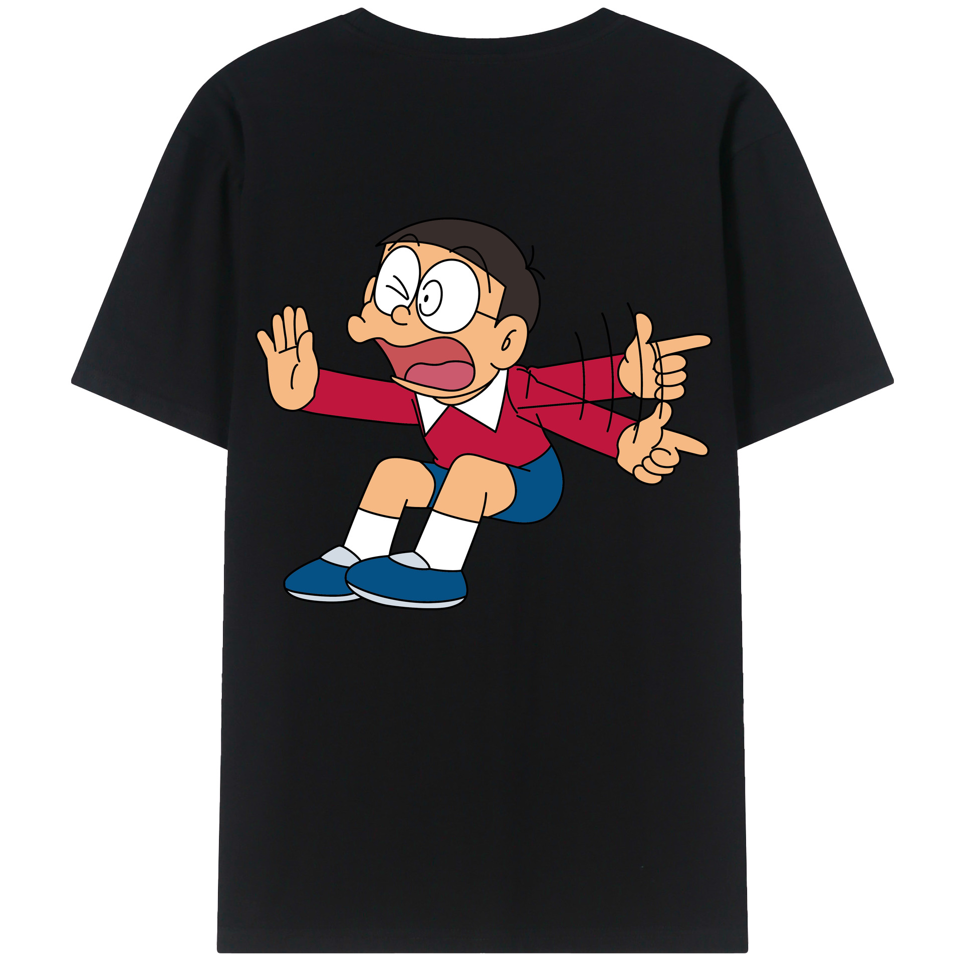 （画像用） ドラえもん 野比 のび太 Doraemon Nobita Nobi 綿100％ メンズ半袖Tシャツ（バックプリント） 通気性