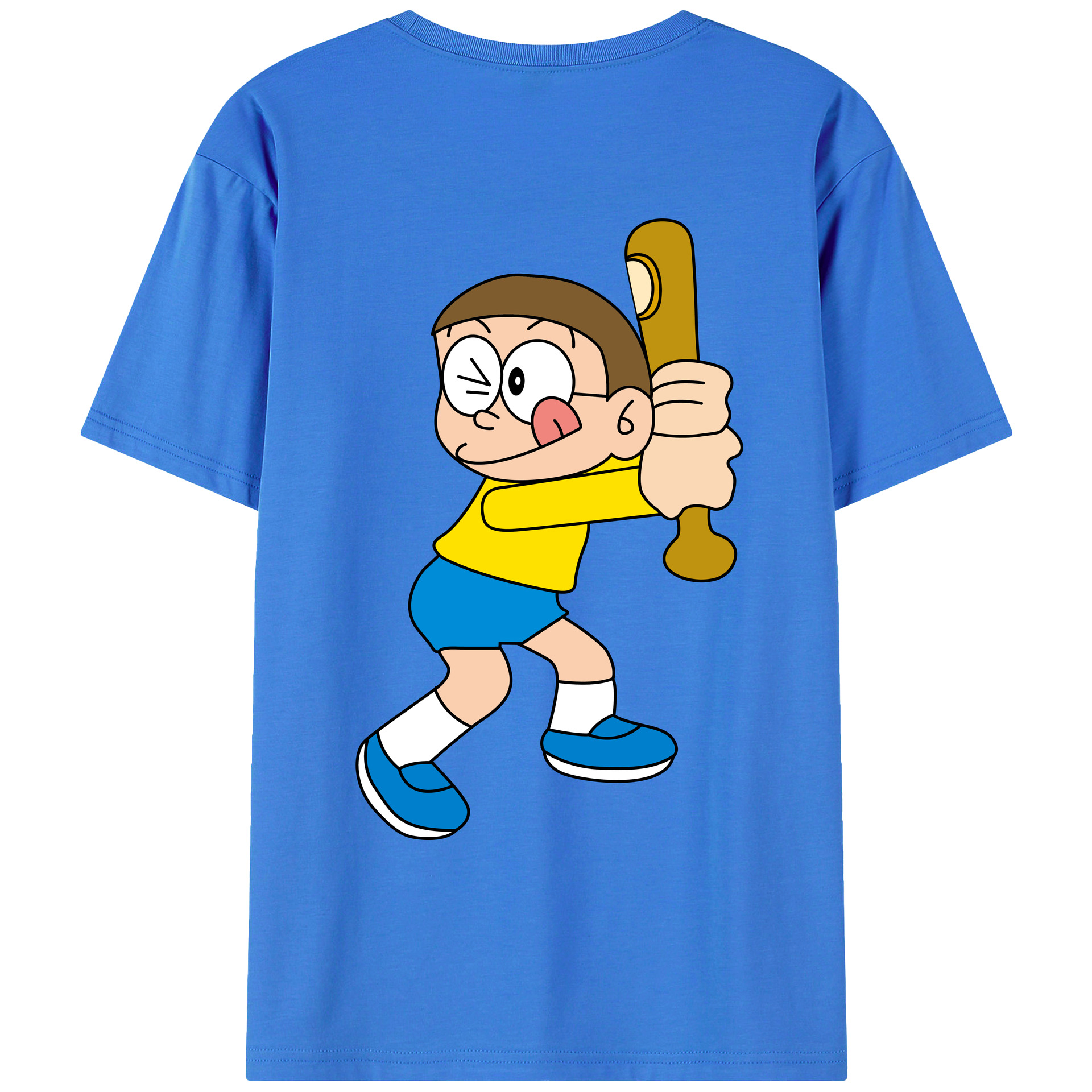 （画像用） ドラえもん 野比 のび太 Doraemon Nobita Nobi 綿100％ メンズ半袖Tシャツ（バックプリント） 通気性