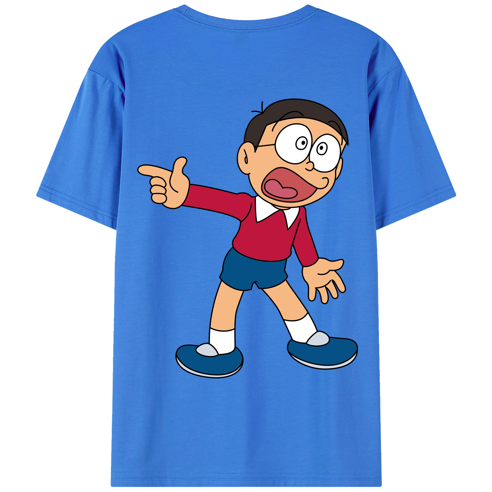 （画像用） ドラえもん 野比 のび太 Doraemon Nobita Nobi 綿100％ メンズ半袖Tシャツ（バックプリント） 通気性