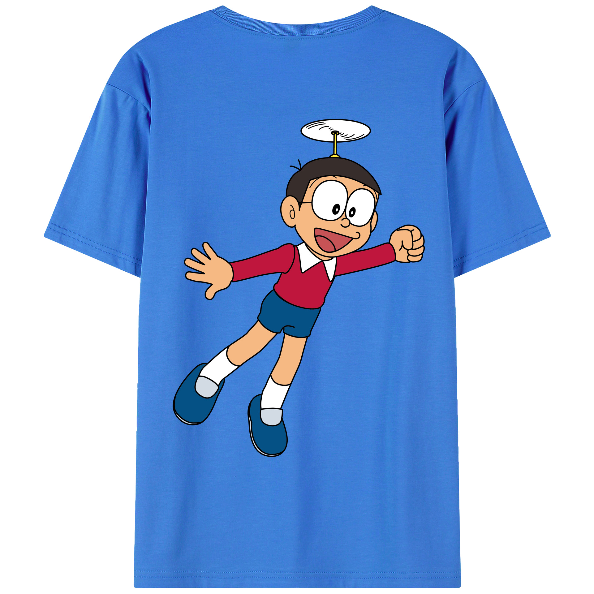 （画像用） ドラえもん 野比 のび太 Doraemon Nobita Nobi 綿100％ メンズ半袖Tシャツ（バックプリント） 通気性
