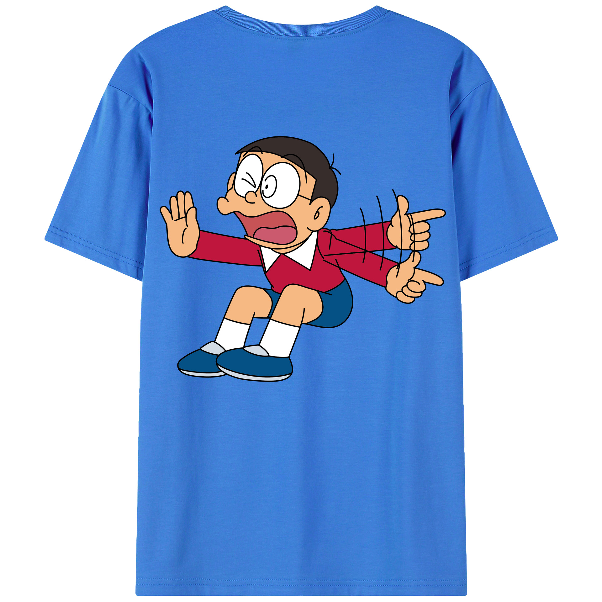 （画像用） ドラえもん 野比 のび太 Doraemon Nobita Nobi 綿100％ メンズ半袖Tシャツ（バックプリント） 通気性