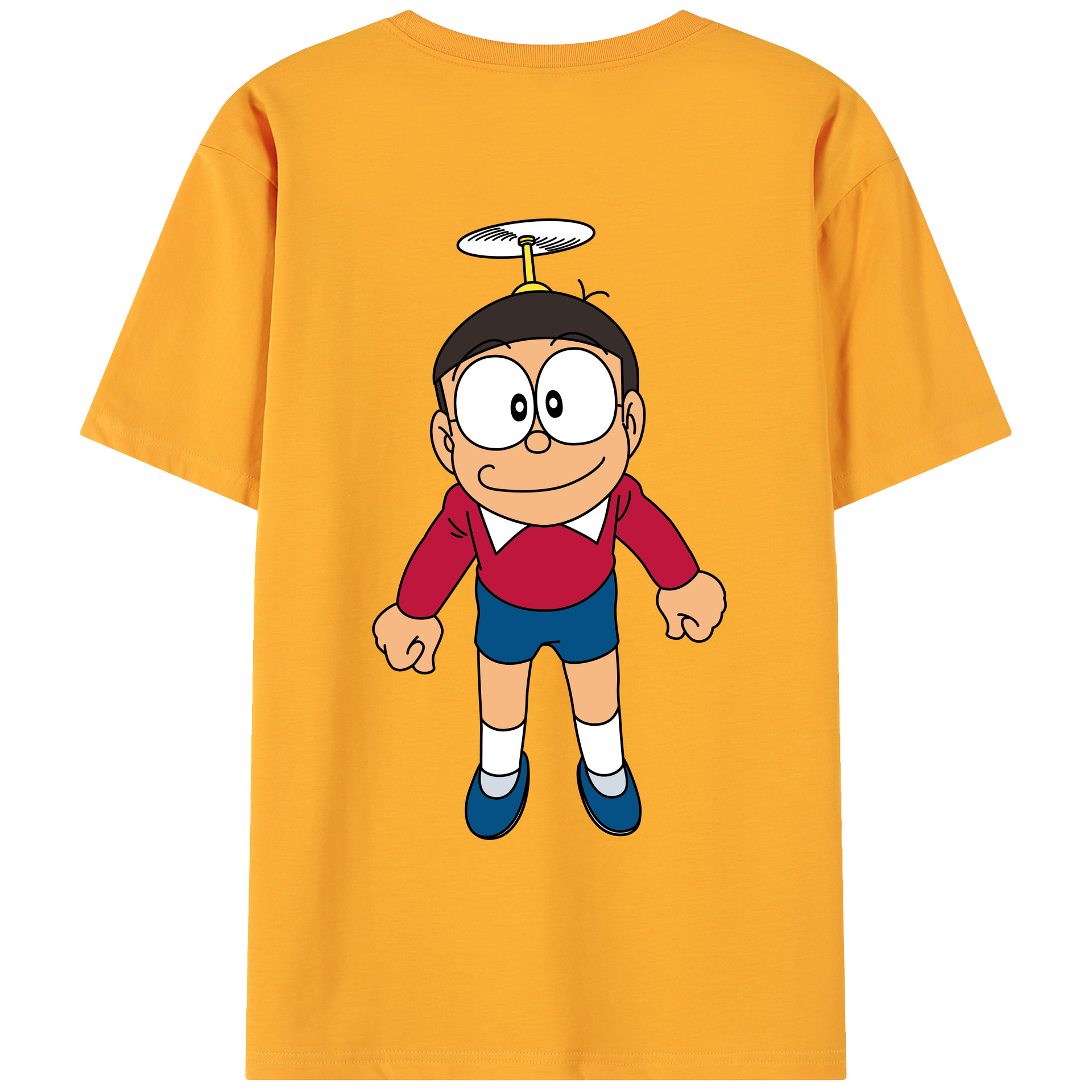 （画像用） ドラえもん 野比 のび太 Doraemon Nobita Nobi 綿100％ メンズ半袖Tシャツ（バックプリント） 通気性