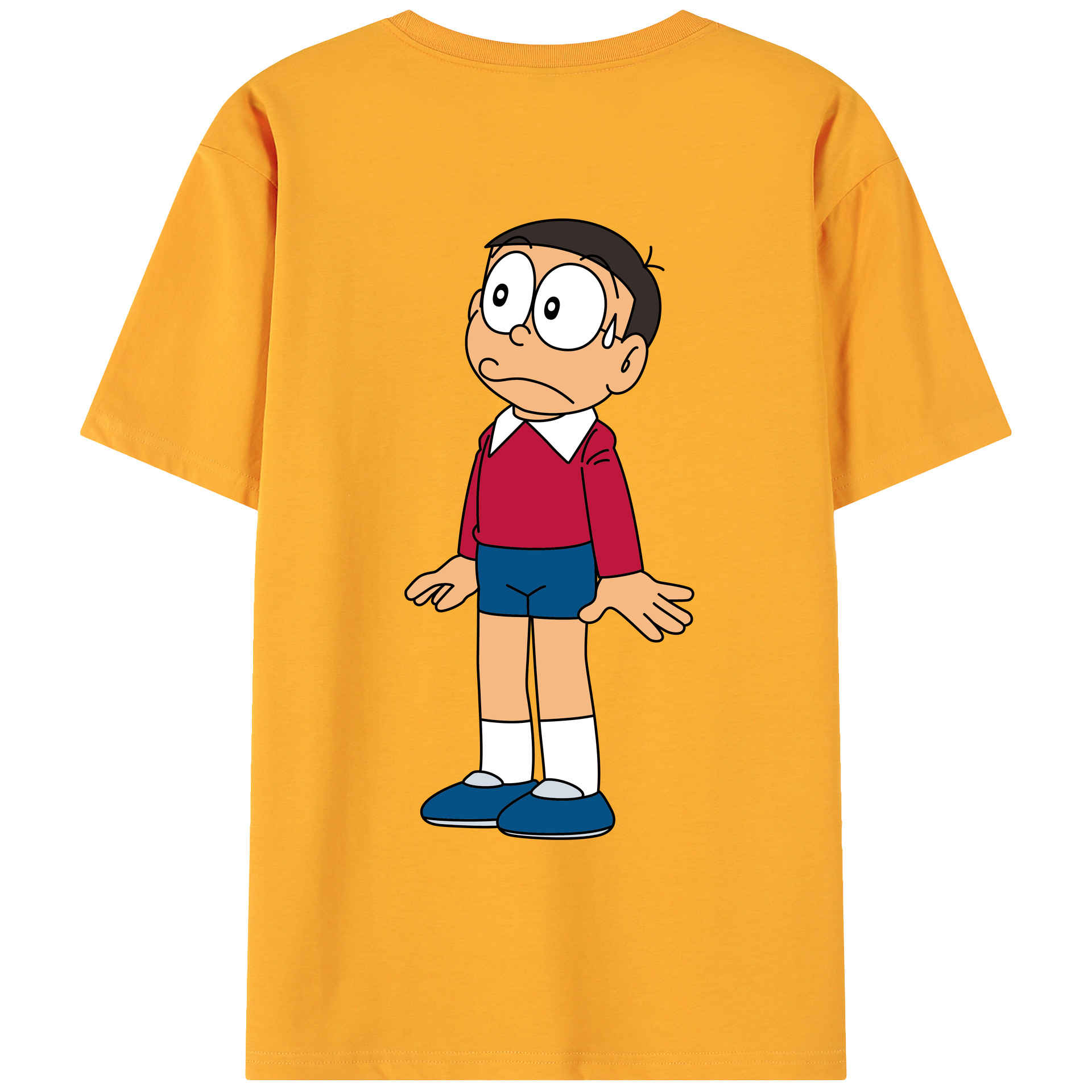 （画像用） ドラえもん 野比 のび太 Doraemon Nobita Nobi 綿100％ メンズ半袖Tシャツ（バックプリント） 通気性