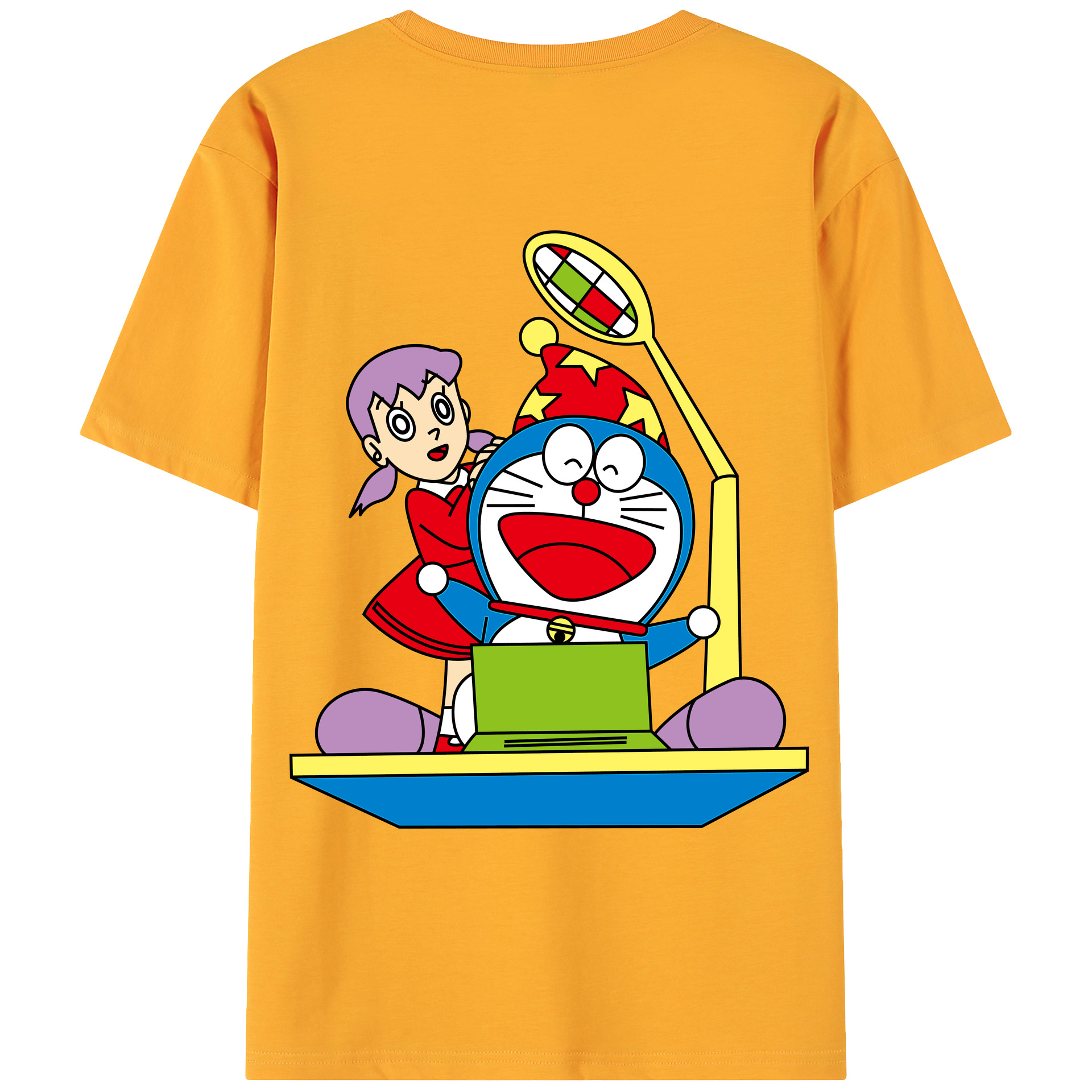 （画像用） ドラえもん みなもと しずか Doraemon Shizuka Minamoto 綿100％ メンズ半袖Tシャツ（バックプリント） 通気性