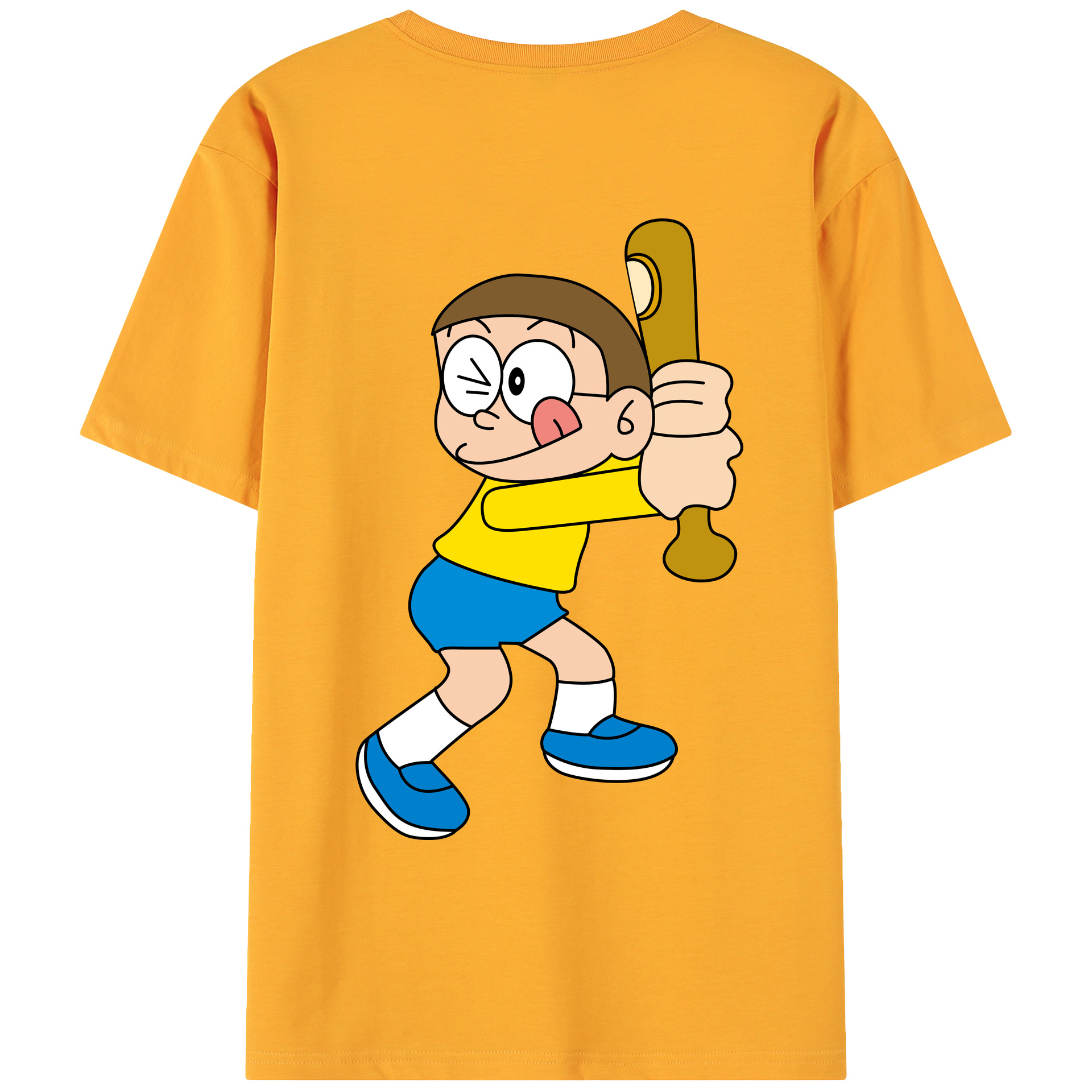 （画像用） ドラえもん 野比 のび太 Doraemon Nobita Nobi 綿100％ メンズ半袖Tシャツ（バックプリント） 通気性