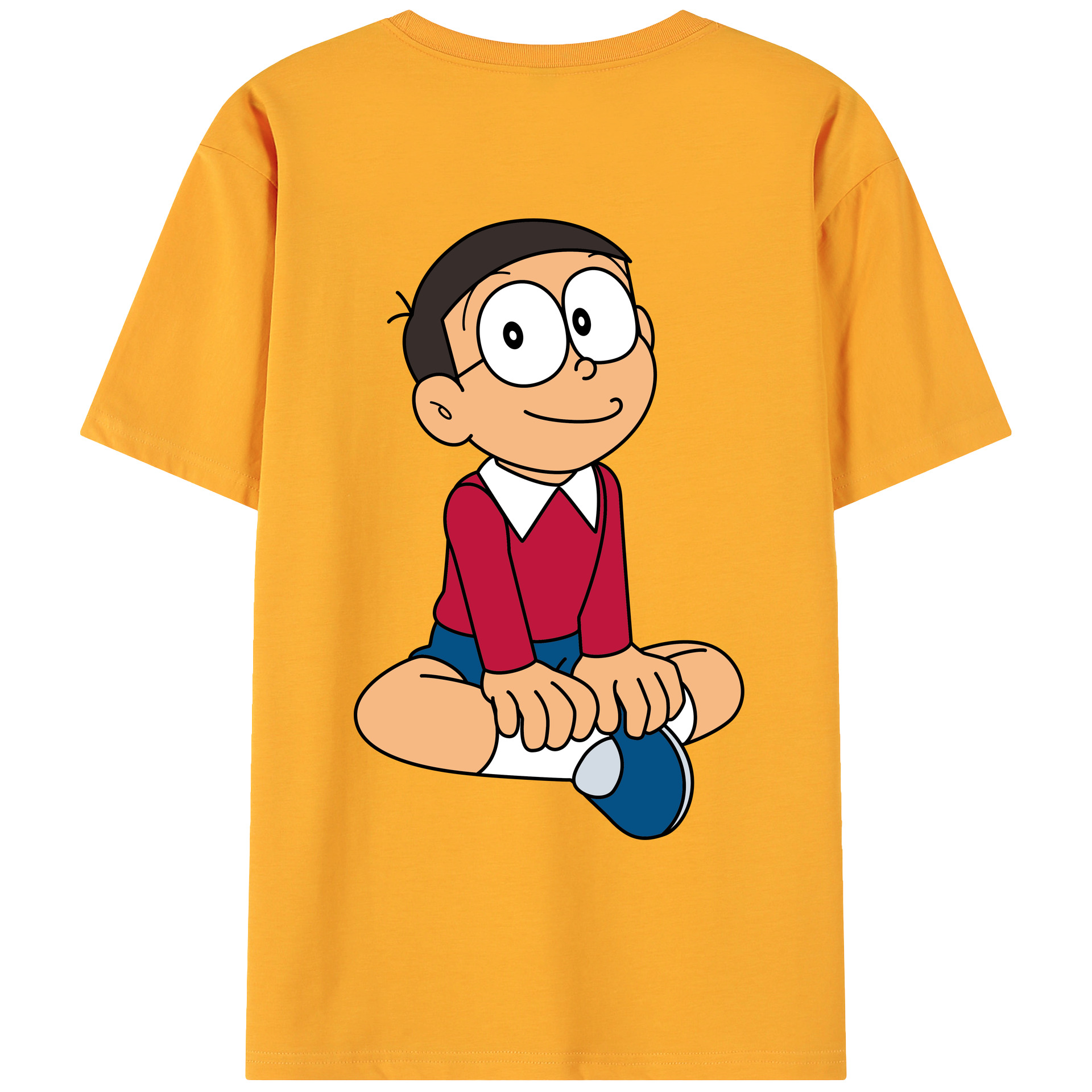 （画像用） ドラえもん 野比 のび太 Doraemon Nobita Nobi 綿100％ メンズ半袖Tシャツ（バックプリント） 通気性