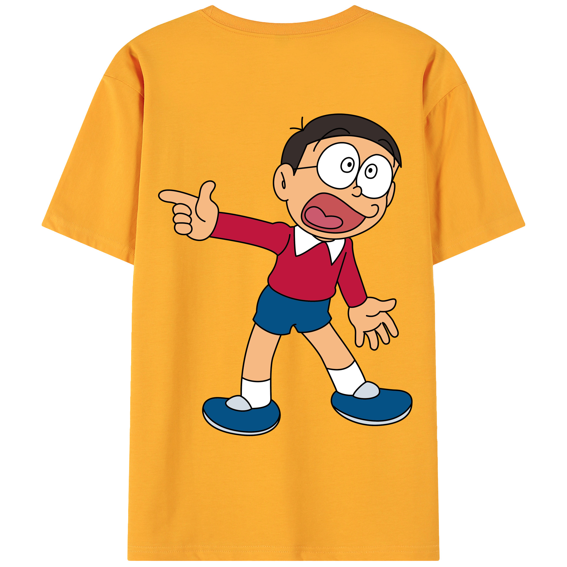 （画像用） ドラえもん 野比 のび太 Doraemon Nobita Nobi 綿100％ メンズ半袖Tシャツ（バックプリント） 通気性