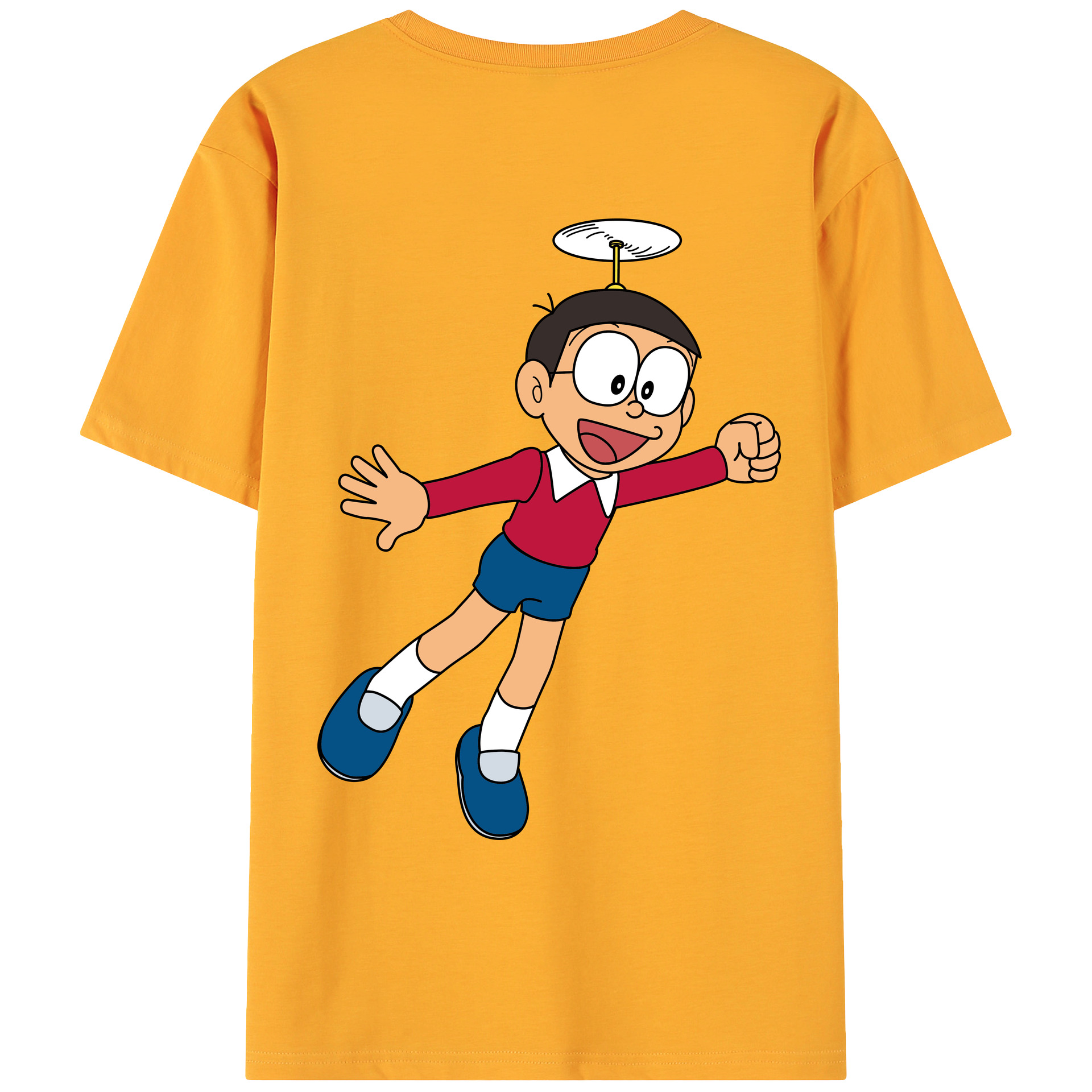 （画像用） ドラえもん 野比 のび太 Doraemon Nobita Nobi 綿100％ メンズ半袖Tシャツ（バックプリント） 通気性