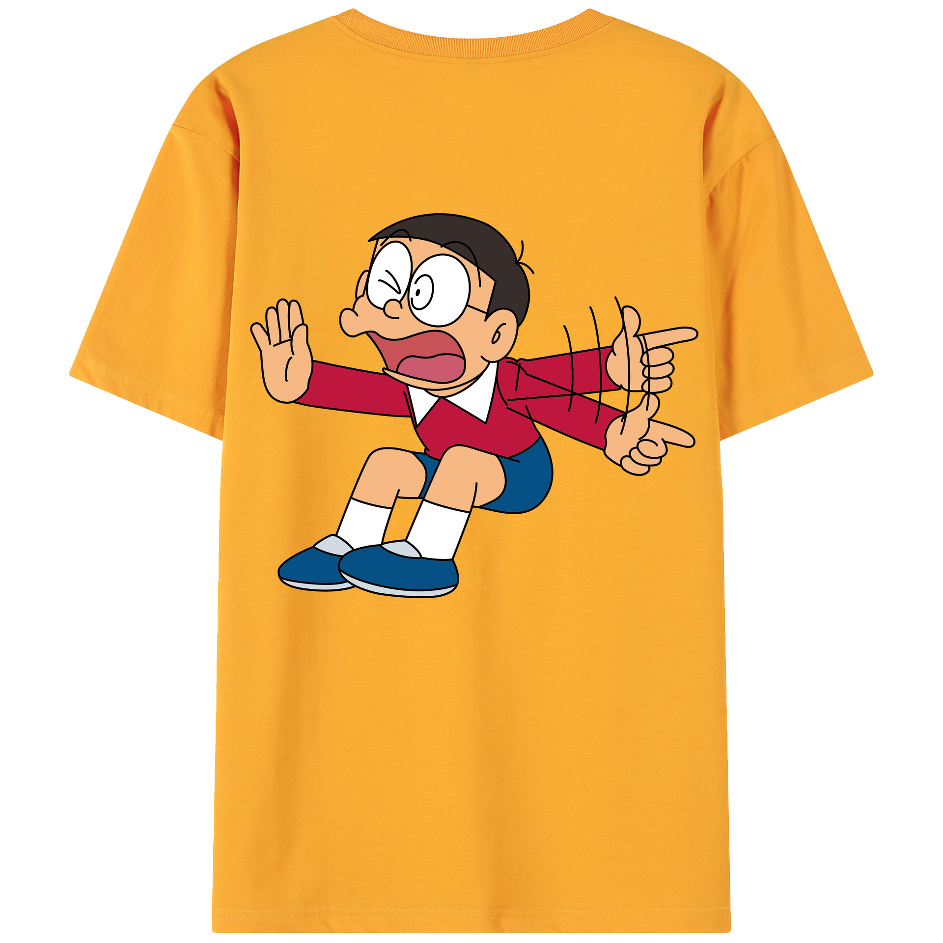 （画像用） ドラえもん 野比 のび太 Doraemon Nobita Nobi 綿100％ メンズ半袖Tシャツ（バックプリント） 通気性