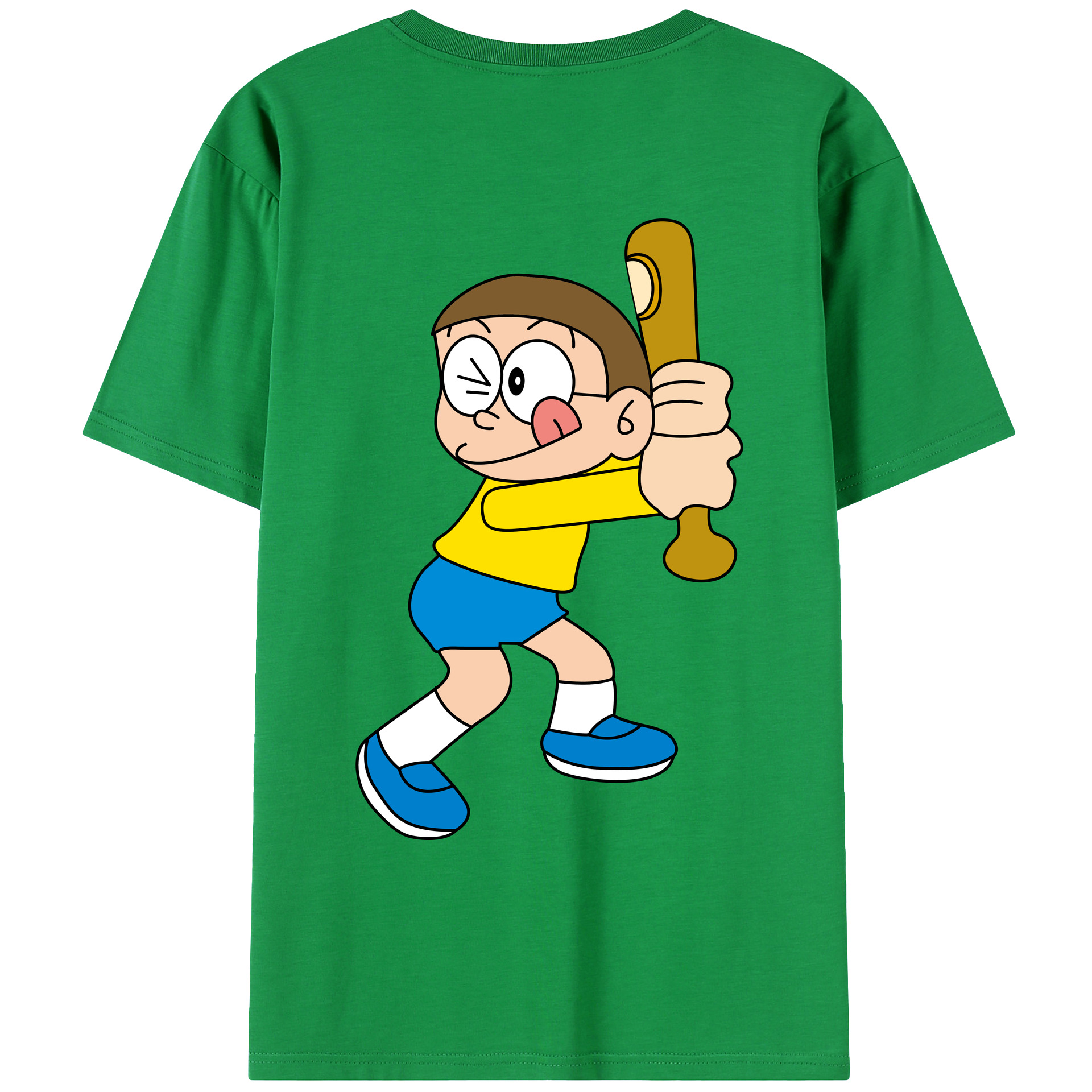 （画像用） ドラえもん 野比 のび太 Doraemon Nobita Nobi 綿100％ メンズ半袖Tシャツ（バックプリント） 通気性