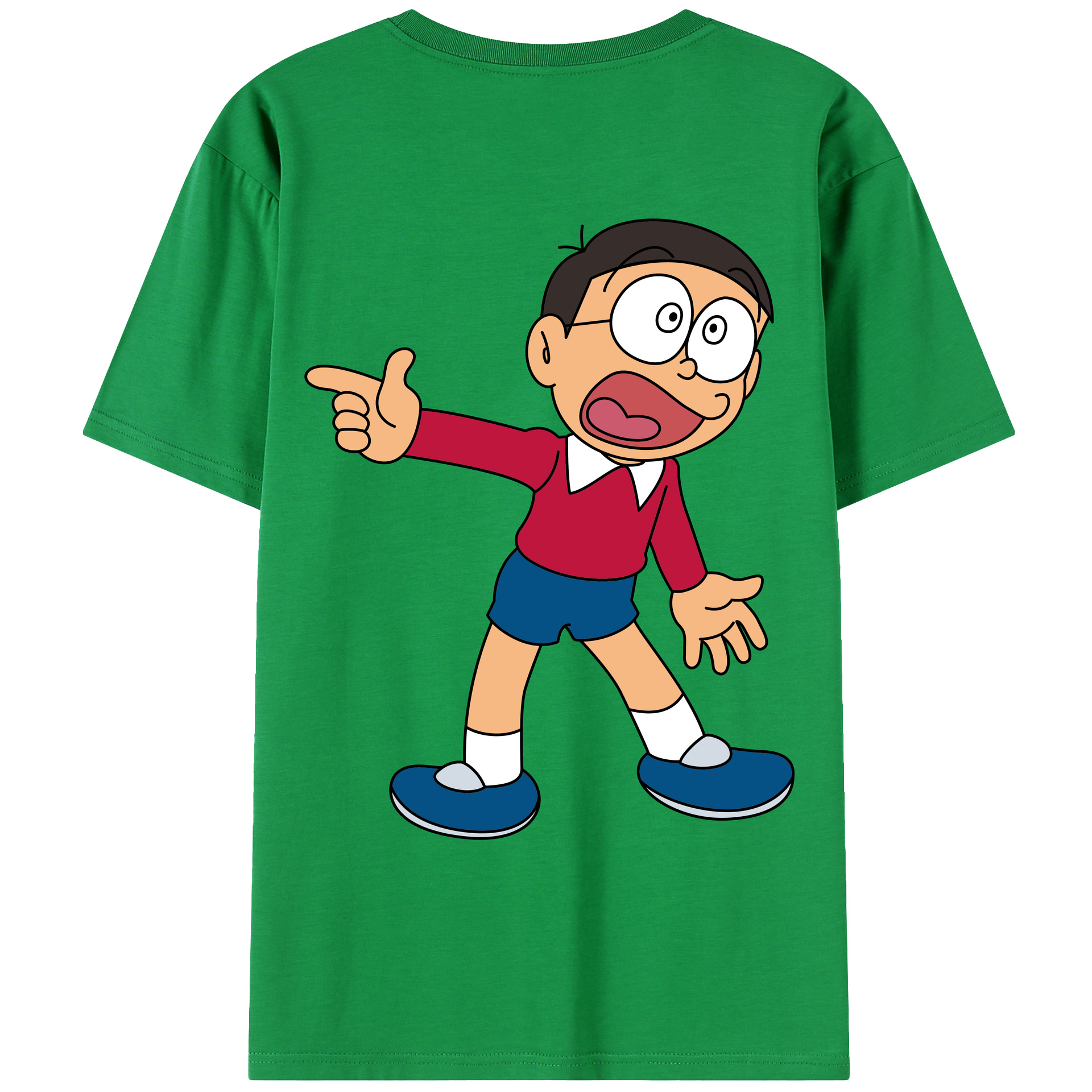 （画像用） ドラえもん 野比 のび太 Doraemon Nobita Nobi 綿100％ メンズ半袖Tシャツ（バックプリント） 通気性