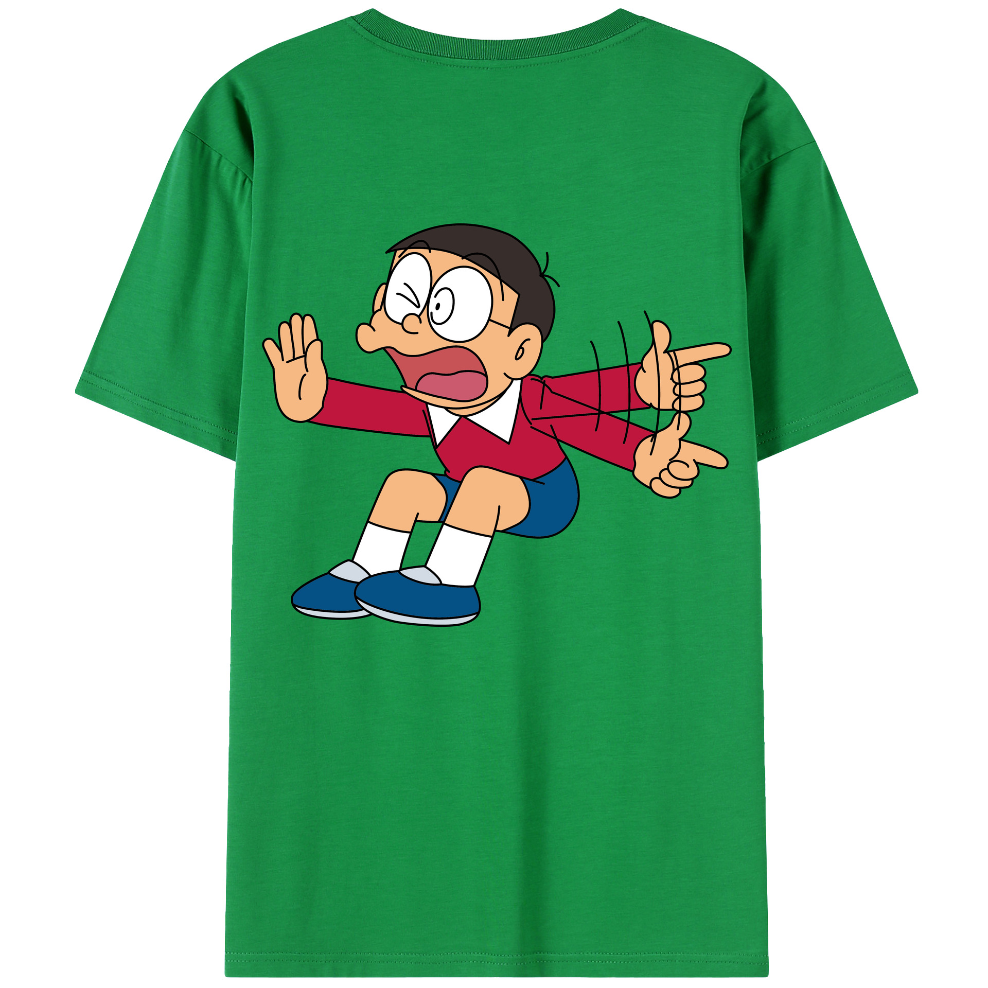 （画像用） ドラえもん 野比 のび太 Doraemon Nobita Nobi 綿100％ メンズ半袖Tシャツ（バックプリント） 通気性