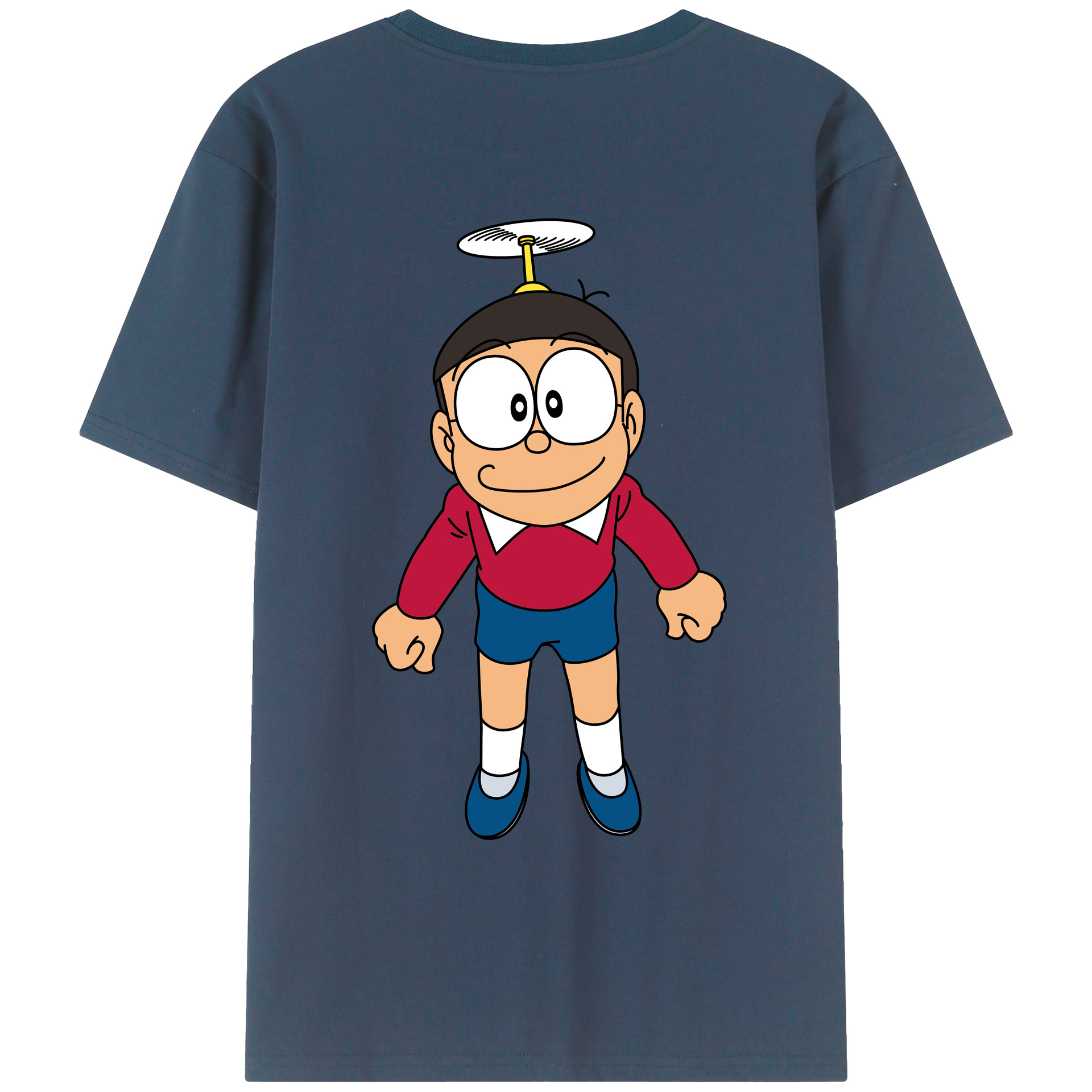 （画像用） ドラえもん 野比 のび太 Doraemon Nobita Nobi 綿100％ メンズ半袖Tシャツ（バックプリント） 通気性
