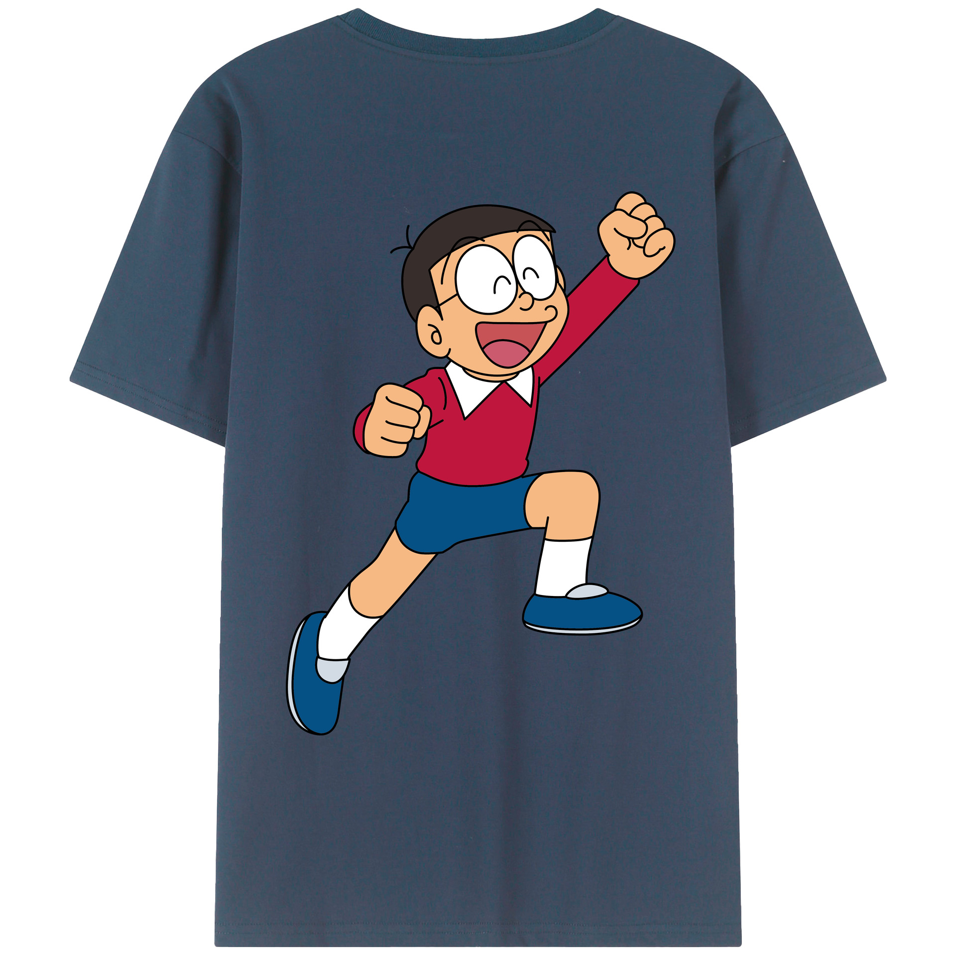 （画像用） ドラえもん 野比 のび太 Doraemon Nobita Nobi 綿100％ メンズ半袖Tシャツ（バックプリント） 通気性