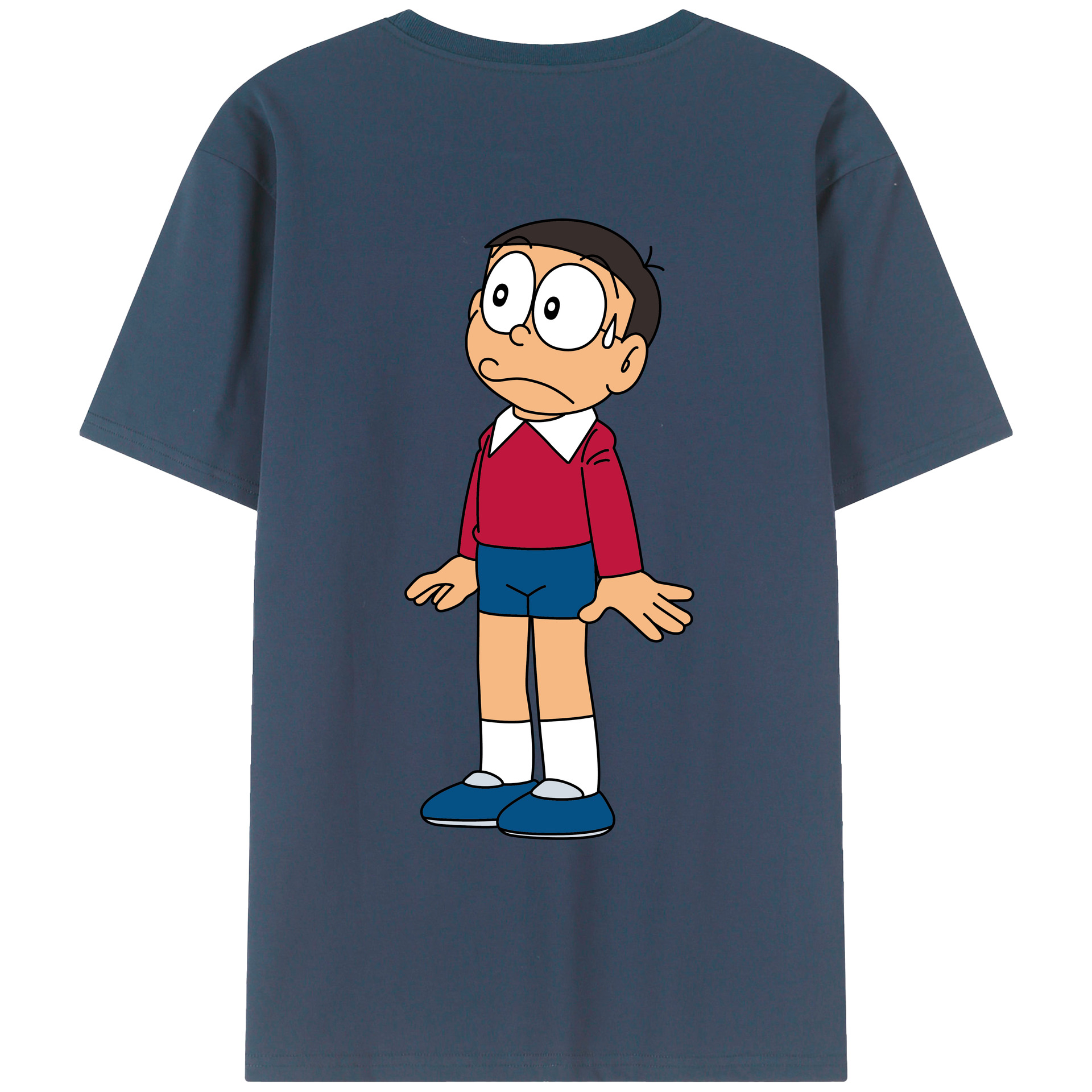（画像用） ドラえもん 野比 のび太 Doraemon Nobita Nobi 綿100％ メンズ半袖Tシャツ（バックプリント） 通気性
