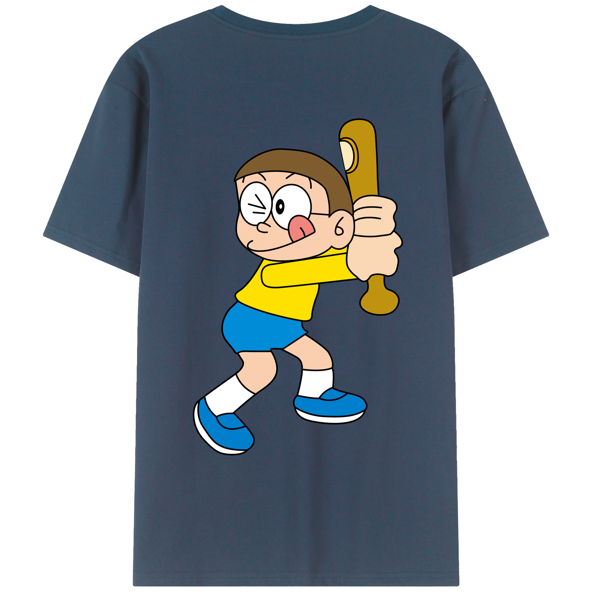 （画像用） ドラえもん 野比 のび太 Doraemon Nobita Nobi 綿100％ メンズ半袖Tシャツ（バックプリント） 通気性