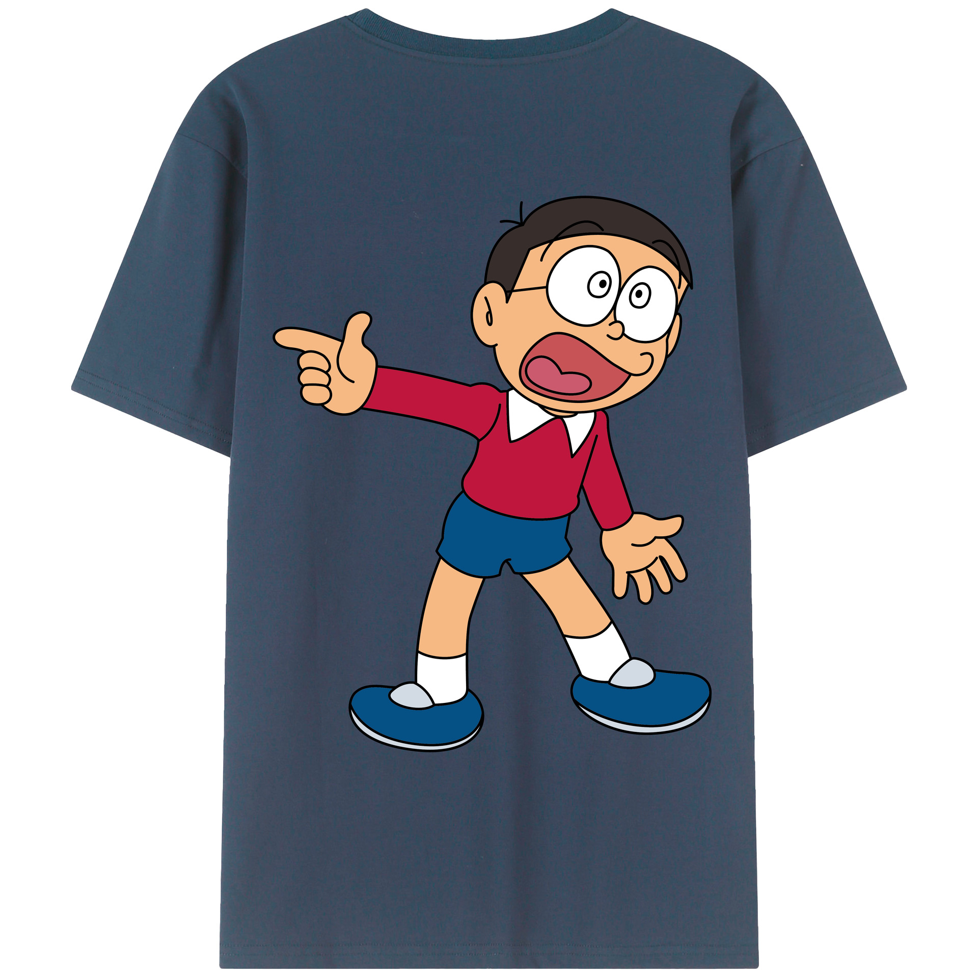 （画像用） ドラえもん 野比 のび太 Doraemon Nobita Nobi 綿100％ メンズ半袖Tシャツ（バックプリント） 通気性