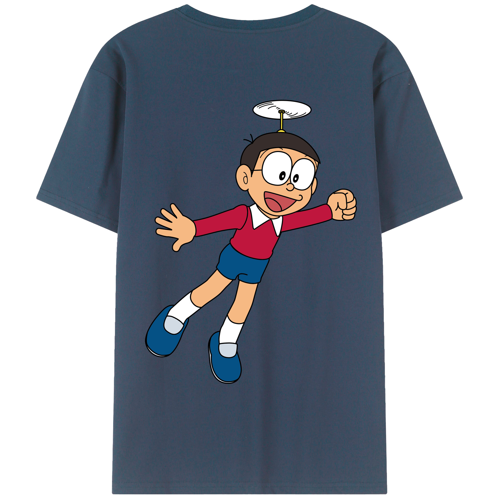 （画像用） ドラえもん 野比 のび太 Doraemon Nobita Nobi 綿100％ メンズ半袖Tシャツ（バックプリント） 通気性