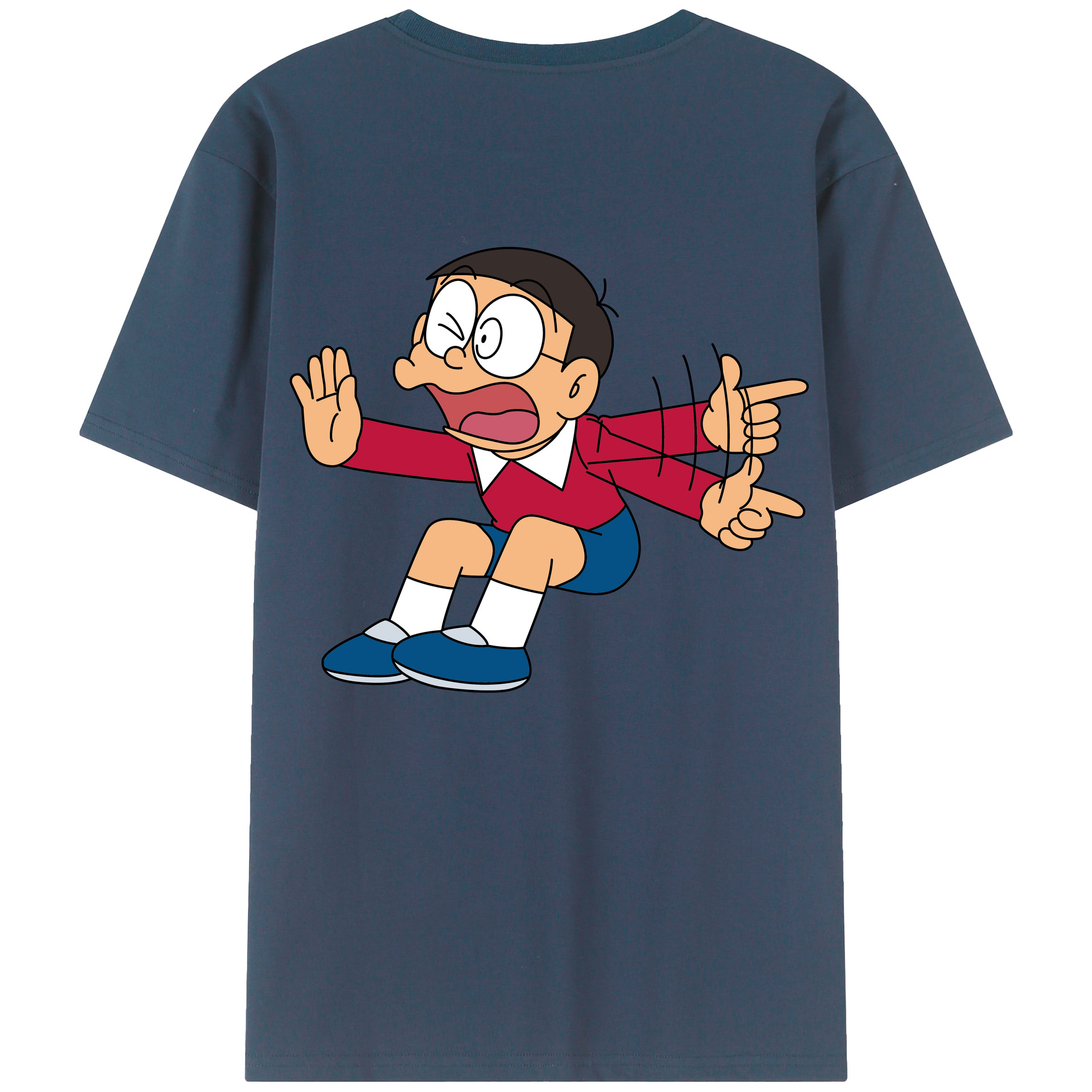 （画像用） ドラえもん 野比 のび太 Doraemon Nobita Nobi 綿100％ メンズ半袖Tシャツ（バックプリント） 通気性