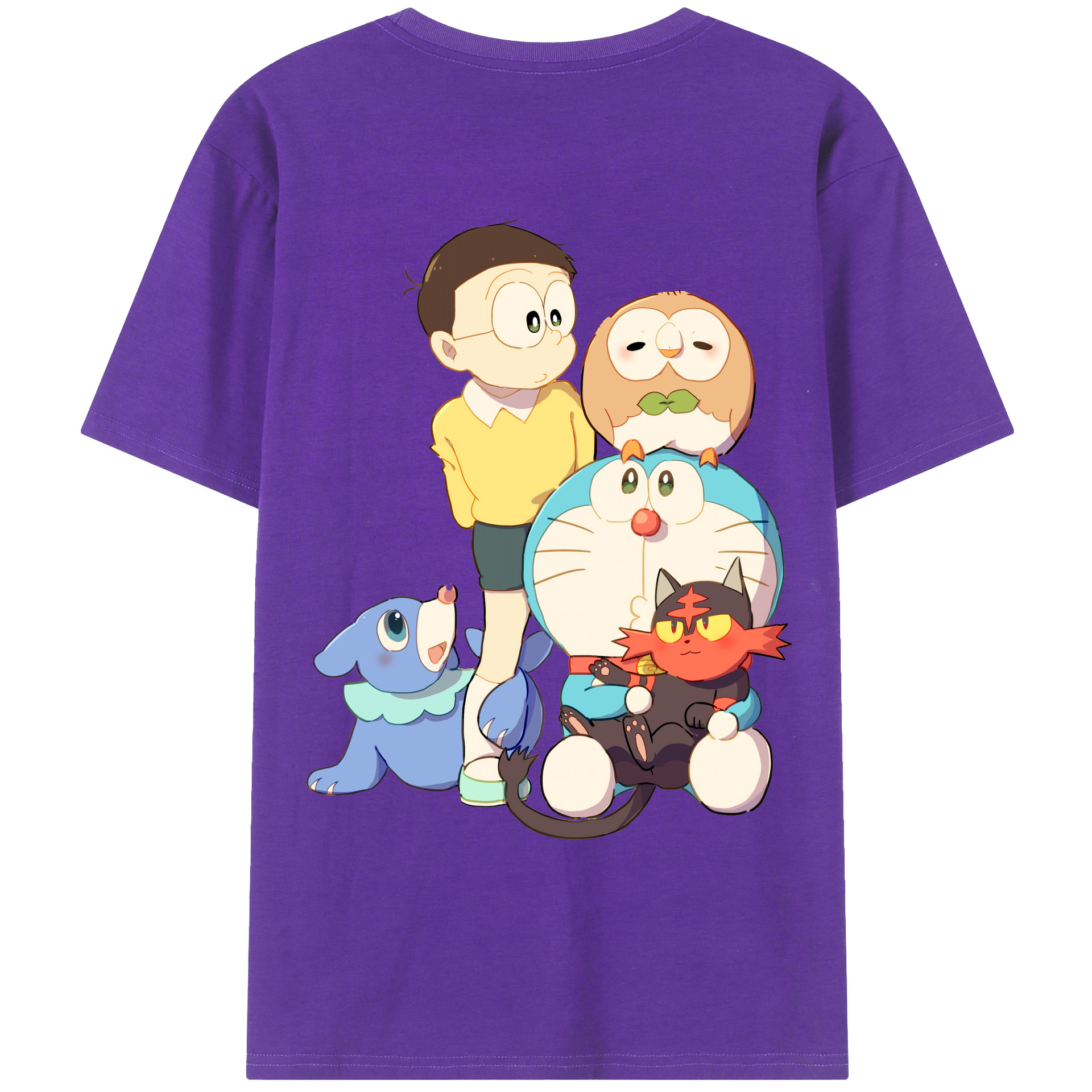（画像用） ドラえもん Doraemon 綿100％ メンズ半袖Tシャツ（バックプリント） 通気性