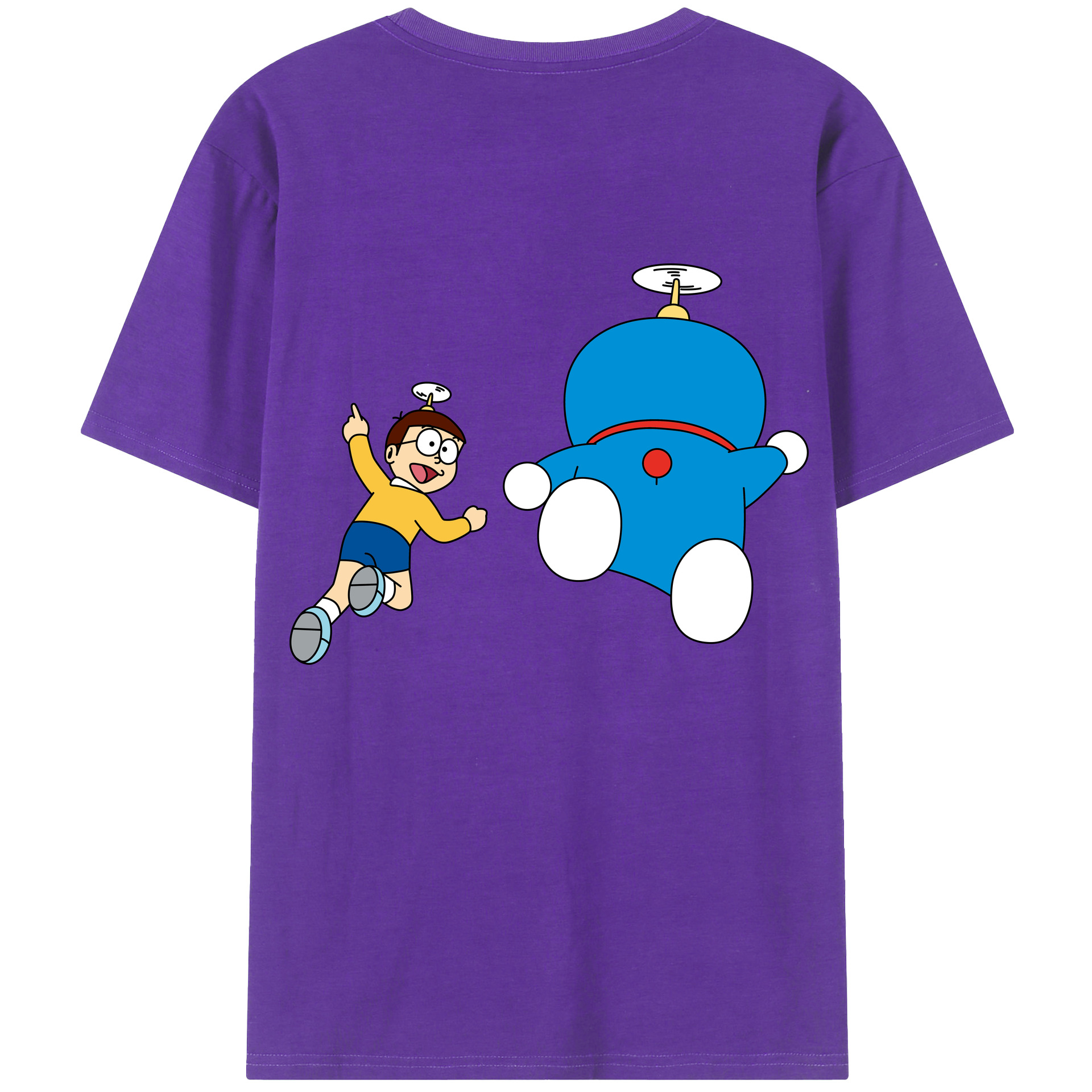 （画像用） ドラえもん 野比 のび太 Doraemon Nobita Nobi 綿100％ メンズ半袖Tシャツ（バックプリント） 通気性