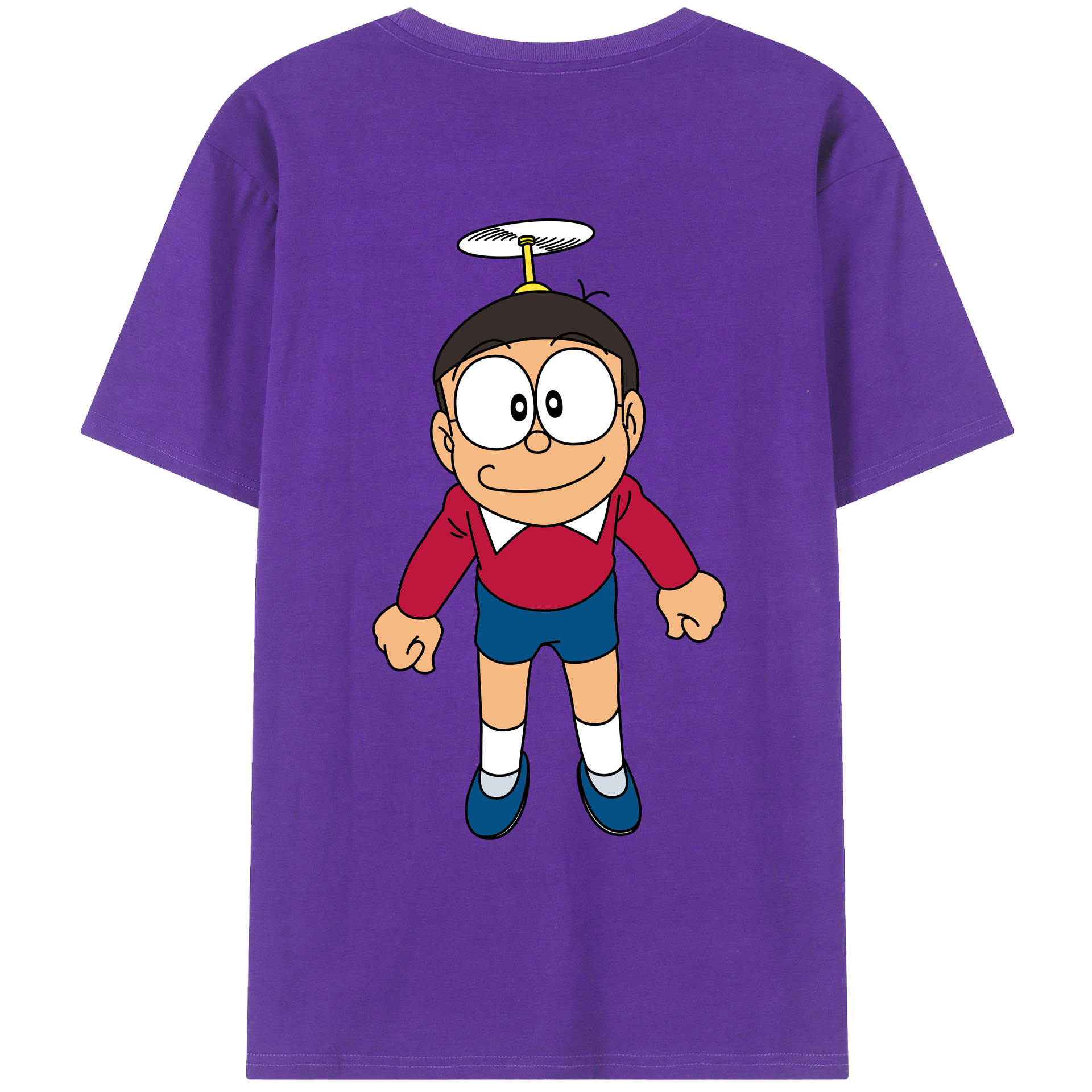 （画像用） ドラえもん 野比 のび太 Doraemon Nobita Nobi 綿100％ メンズ半袖Tシャツ（バックプリント） 通気性