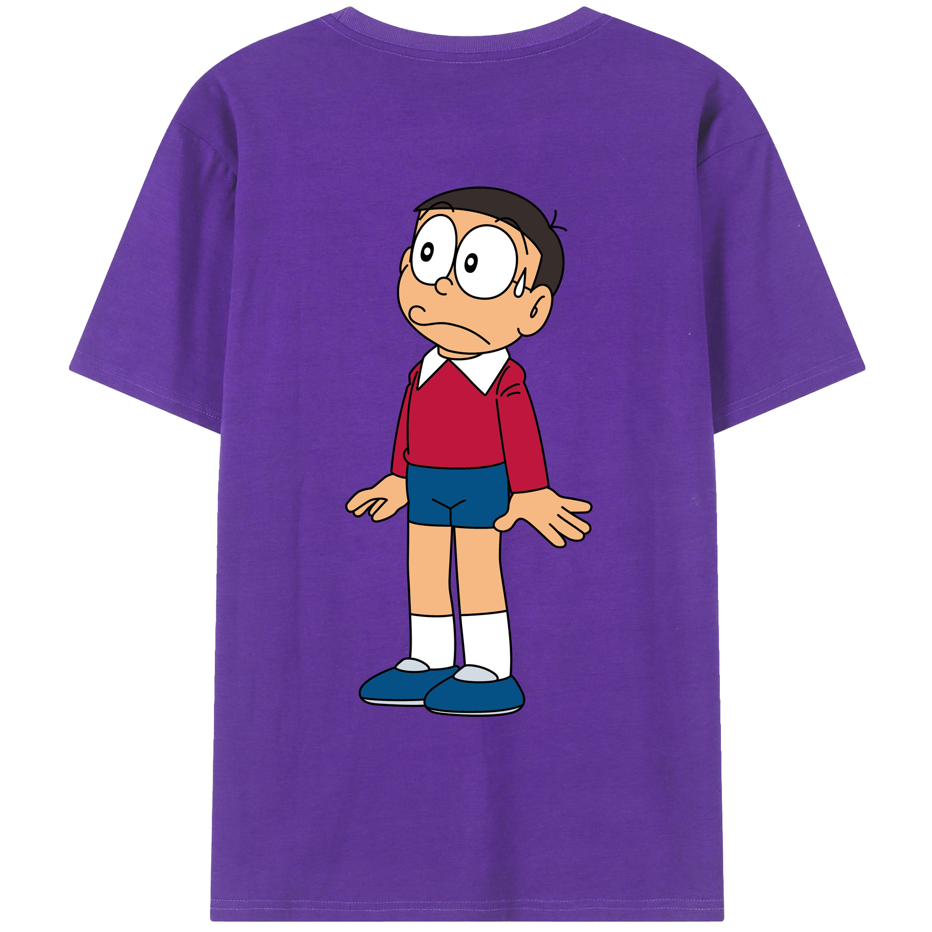 （画像用） ドラえもん 野比 のび太 Doraemon Nobita Nobi 綿100％ メンズ半袖Tシャツ（バックプリント） 通気性