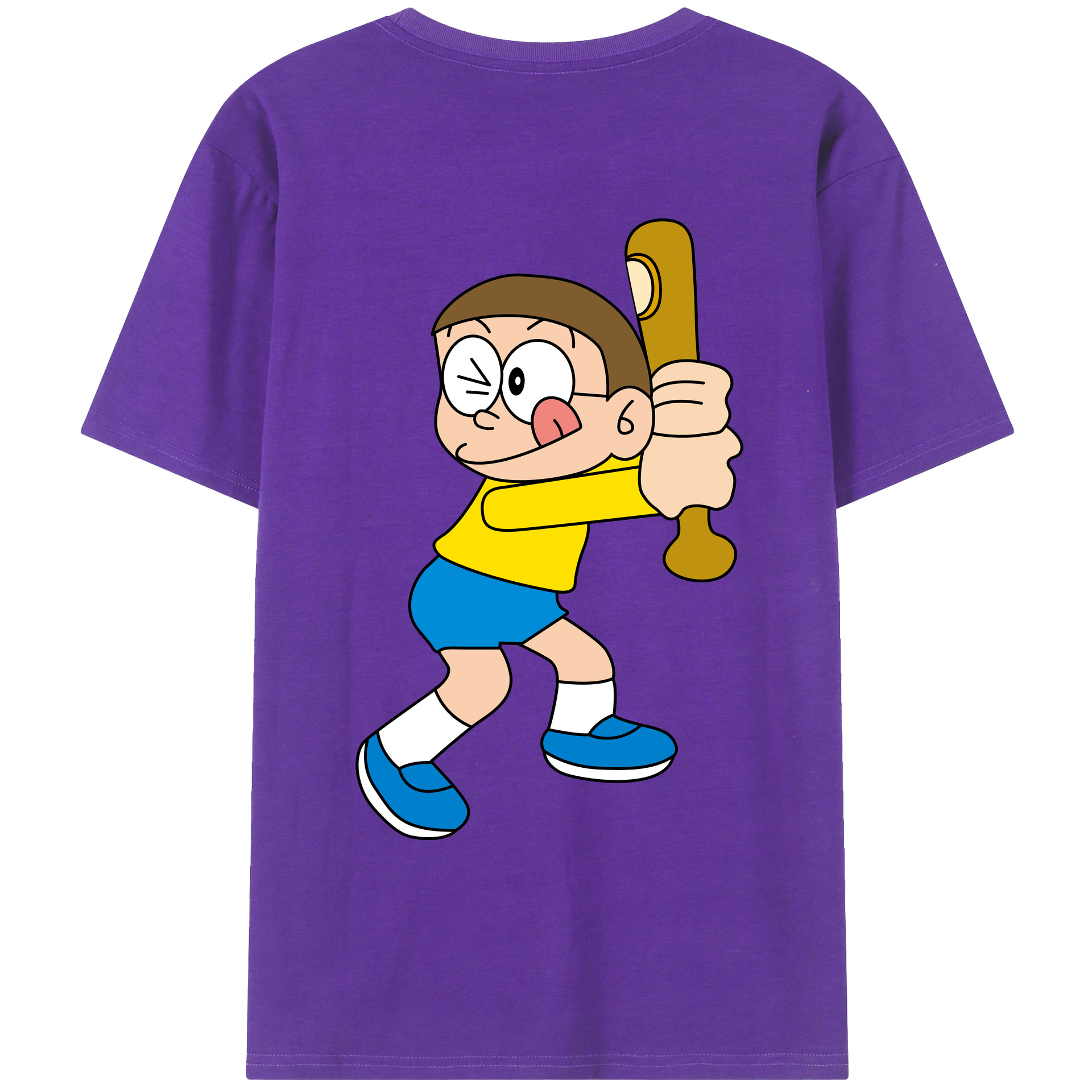 （画像用） ドラえもん 野比 のび太 Doraemon Nobita Nobi 綿100％ メンズ半袖Tシャツ（バックプリント） 通気性