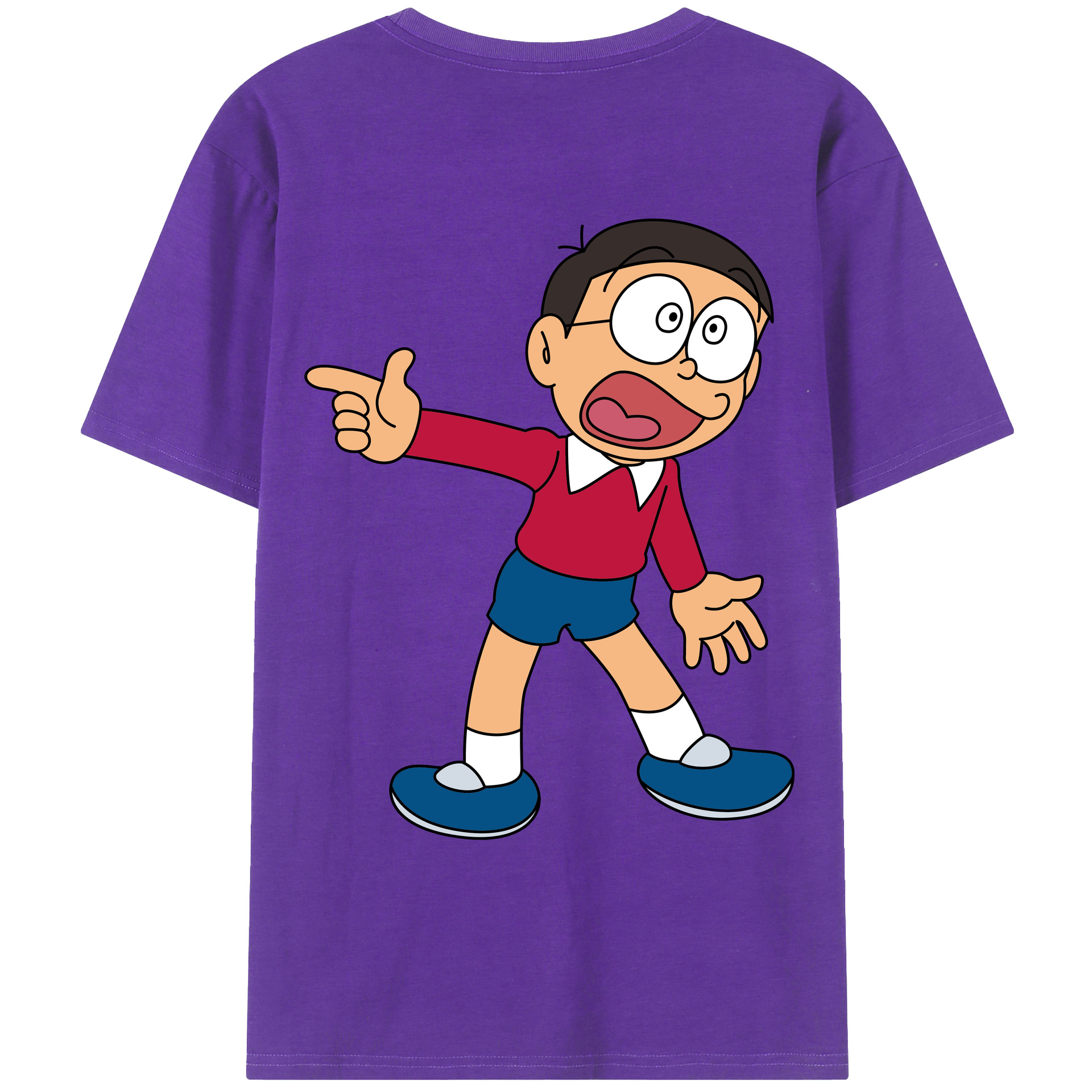 （画像用） ドラえもん 野比 のび太 Doraemon Nobita Nobi 綿100％ メンズ半袖Tシャツ（バックプリント） 通気性
