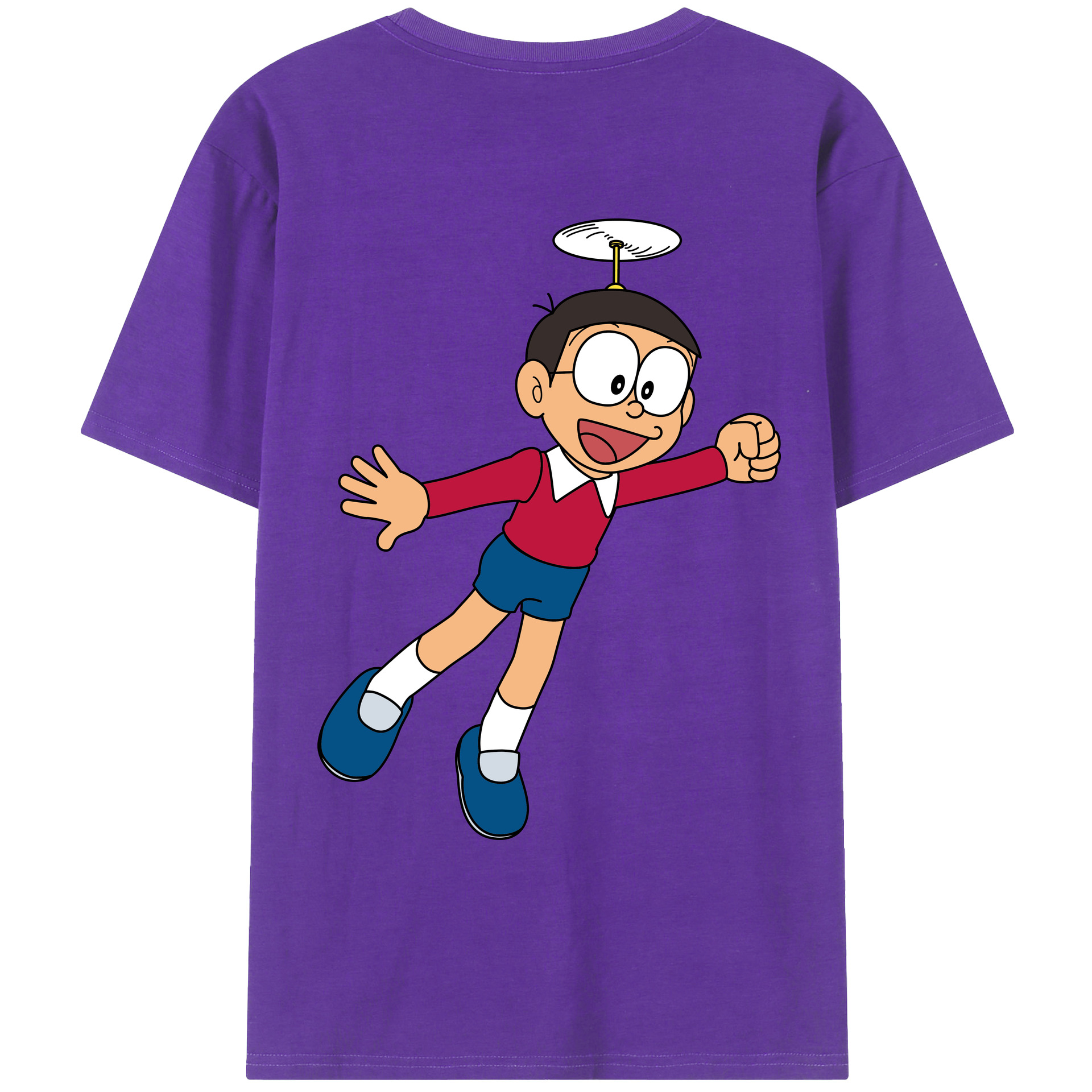 （画像用） ドラえもん 野比 のび太 Doraemon Nobita Nobi 綿100％ メンズ半袖Tシャツ（バックプリント） 通気性