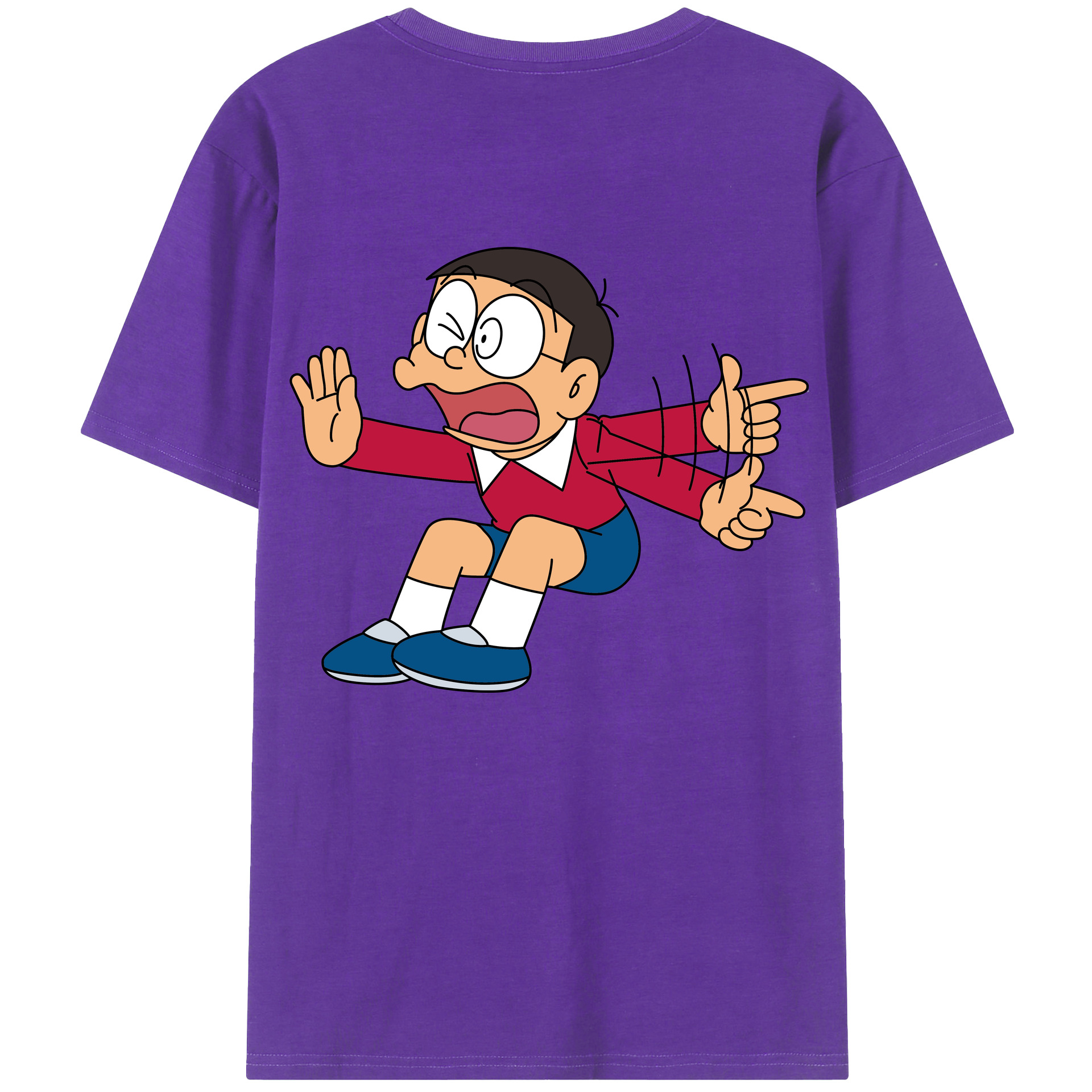 （画像用） ドラえもん 野比 のび太 Doraemon Nobita Nobi 綿100％ メンズ半袖Tシャツ（バックプリント） 通気性