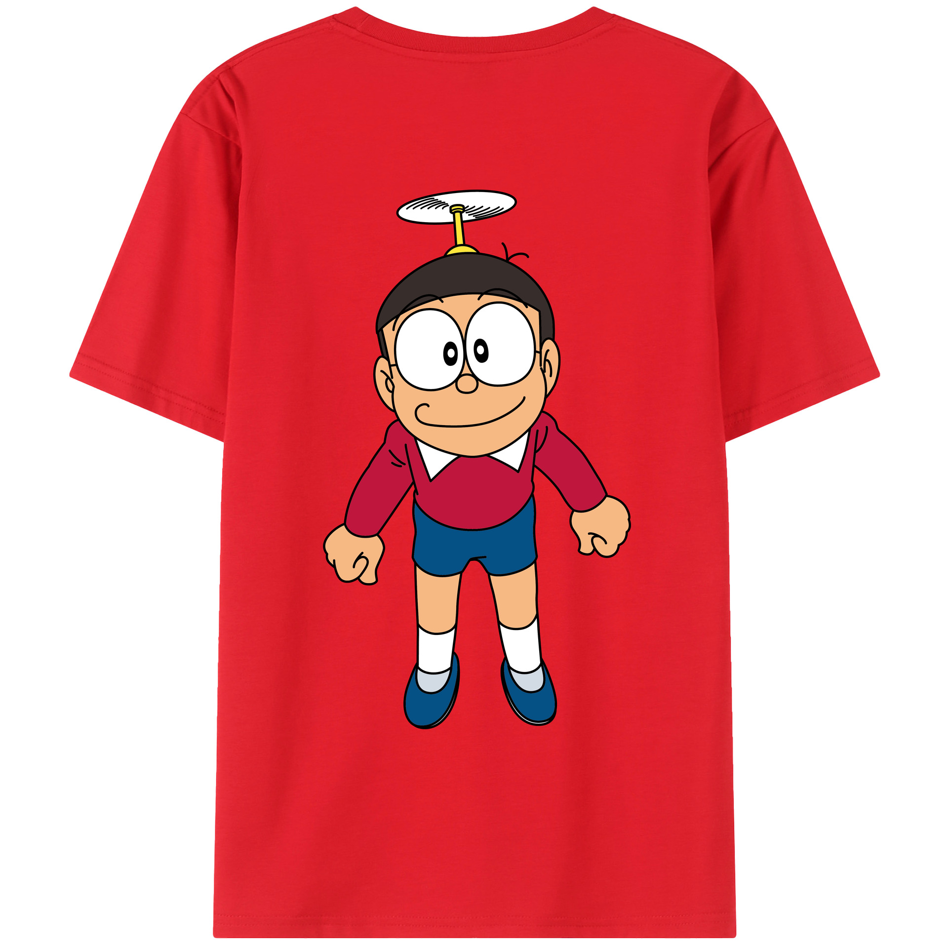 （画像用） ドラえもん 野比 のび太 Doraemon Nobita Nobi 綿100％ メンズ半袖Tシャツ（バックプリント） 通気性