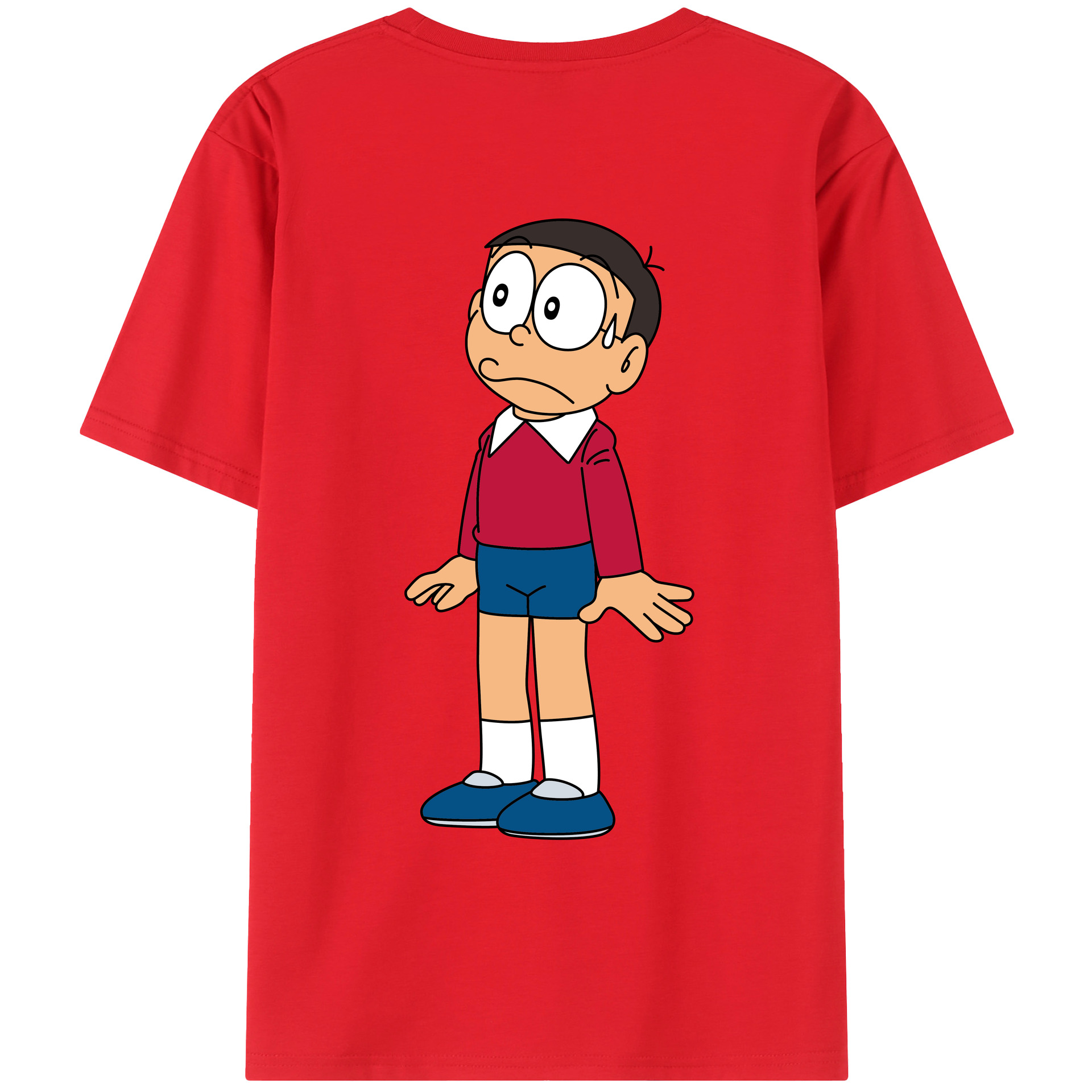 （画像用） ドラえもん 野比 のび太 Doraemon Nobita Nobi 綿100％ メンズ半袖Tシャツ（バックプリント） 通気性