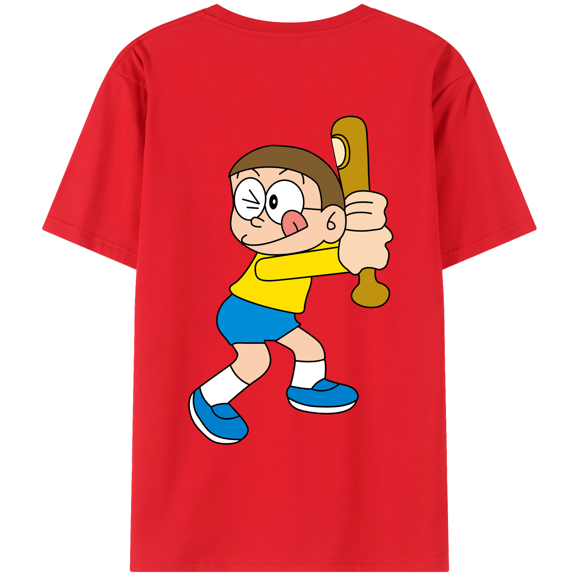（画像用） ドラえもん 野比 のび太 Doraemon Nobita Nobi 綿100％ メンズ半袖Tシャツ（バックプリント） 通気性