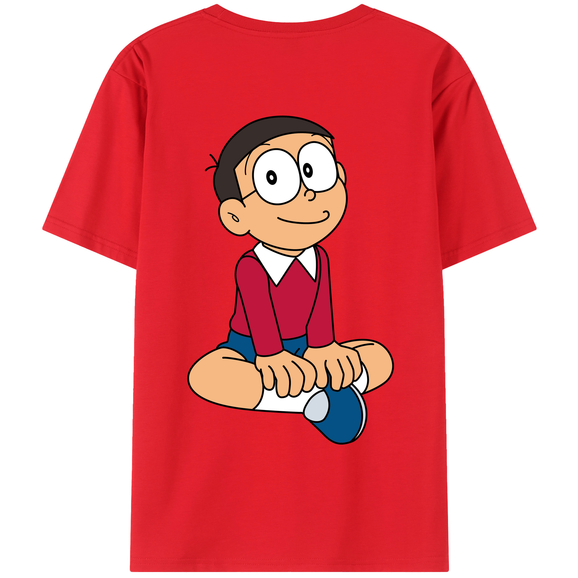 （画像用） ドラえもん 野比 のび太 Doraemon Nobita Nobi 綿100％ メンズ半袖Tシャツ（バックプリント） 通気性