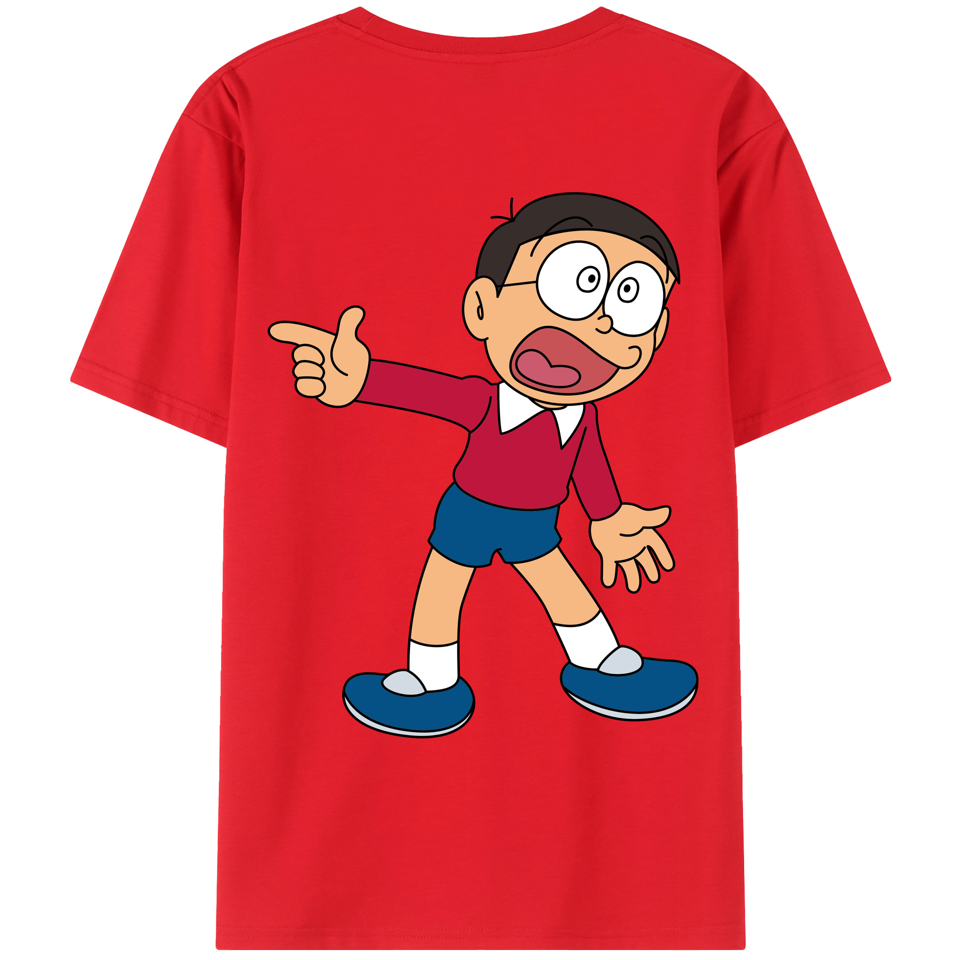 （画像用） ドラえもん 野比 のび太 Doraemon Nobita Nobi 綿100％ メンズ半袖Tシャツ（バックプリント） 通気性